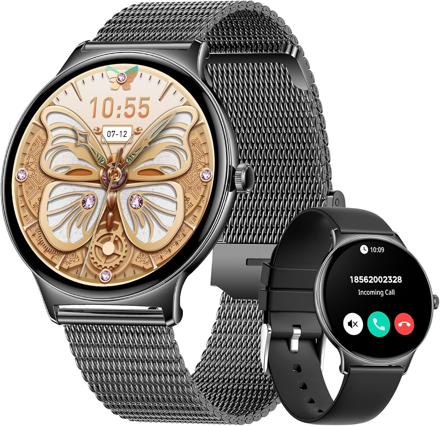 Lige FV12-F Smartwatch (3,6 cm, android ios), Damen-Smartwatch mit AMOLED-Display und zwei eleganten Armbändern