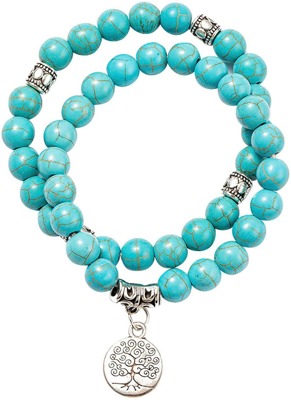 Firetti Armband Set Schmuck Geschenk Armschmuck Armkette Edelstein Lebensbaum, Onesize (Set, 2-tlg), Made in Germany - mit Türkis (behandelt)