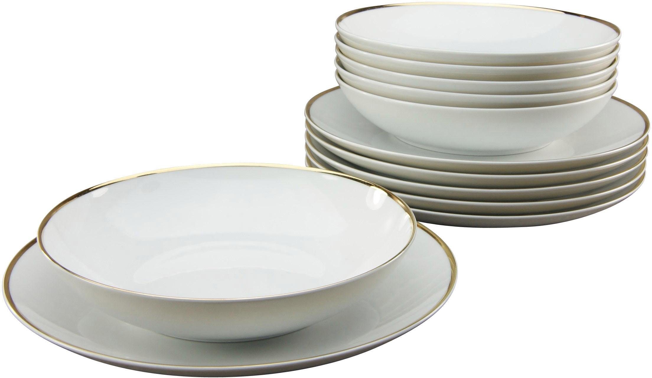 Guido Maria Kretschmer Home&Living Tafelservice GMK Teller Set, Geschirr-Set Godi (12-tlg), 6 Personen, Porzellan, Service, handgemalter Rand, 12 Teile, für 6 Personen