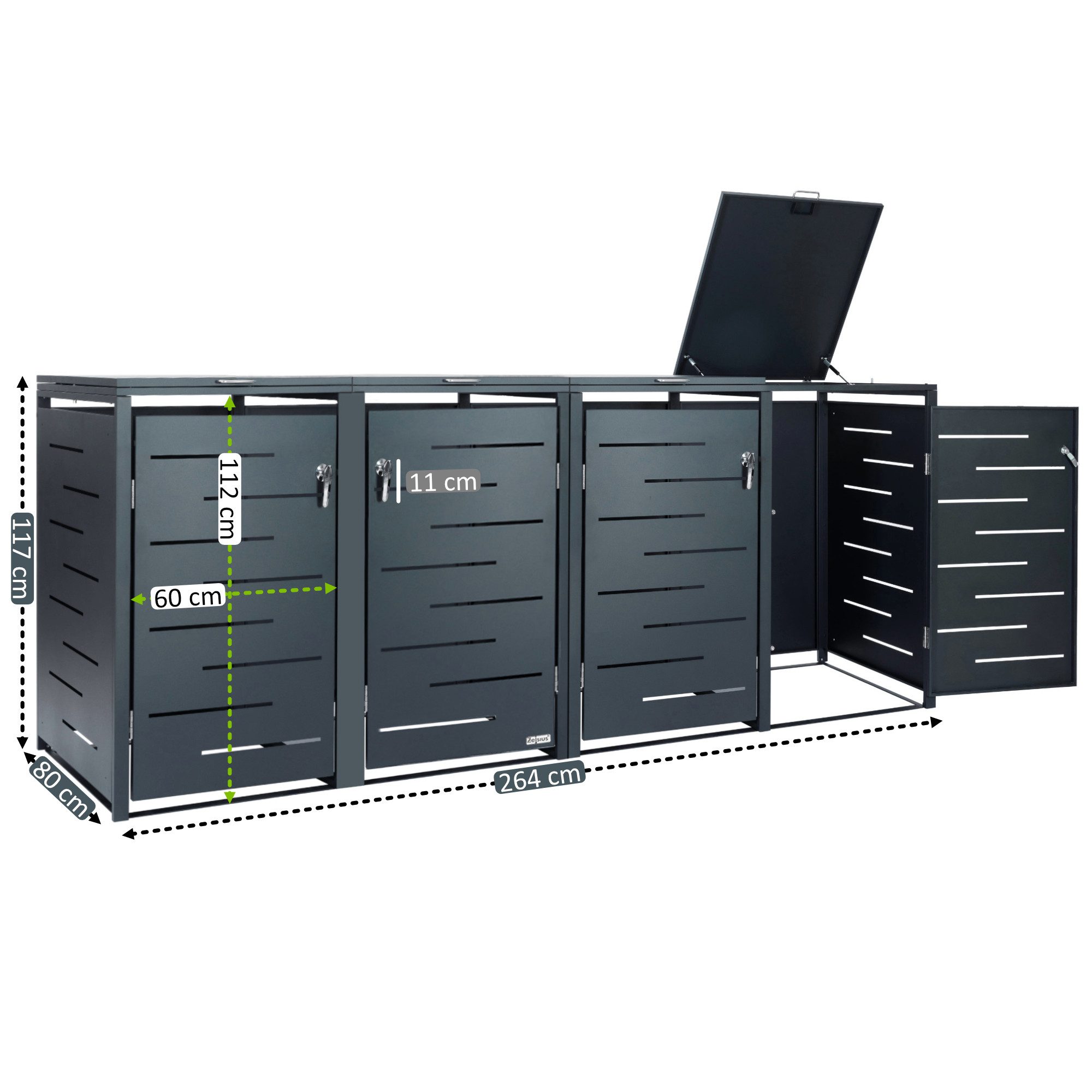 Zelsius Mülltonnenbox Mülltonnenbox für vier Mülltonnen, Anthrazit RAL 7016 (Set, Set für 4 Mülltonnen)