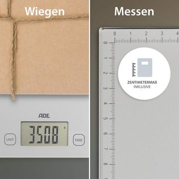 ADE Küchenwaage Digital mit XXL-Wiegefläche und aufgedrucktem Lineal, bis zu 20 kg