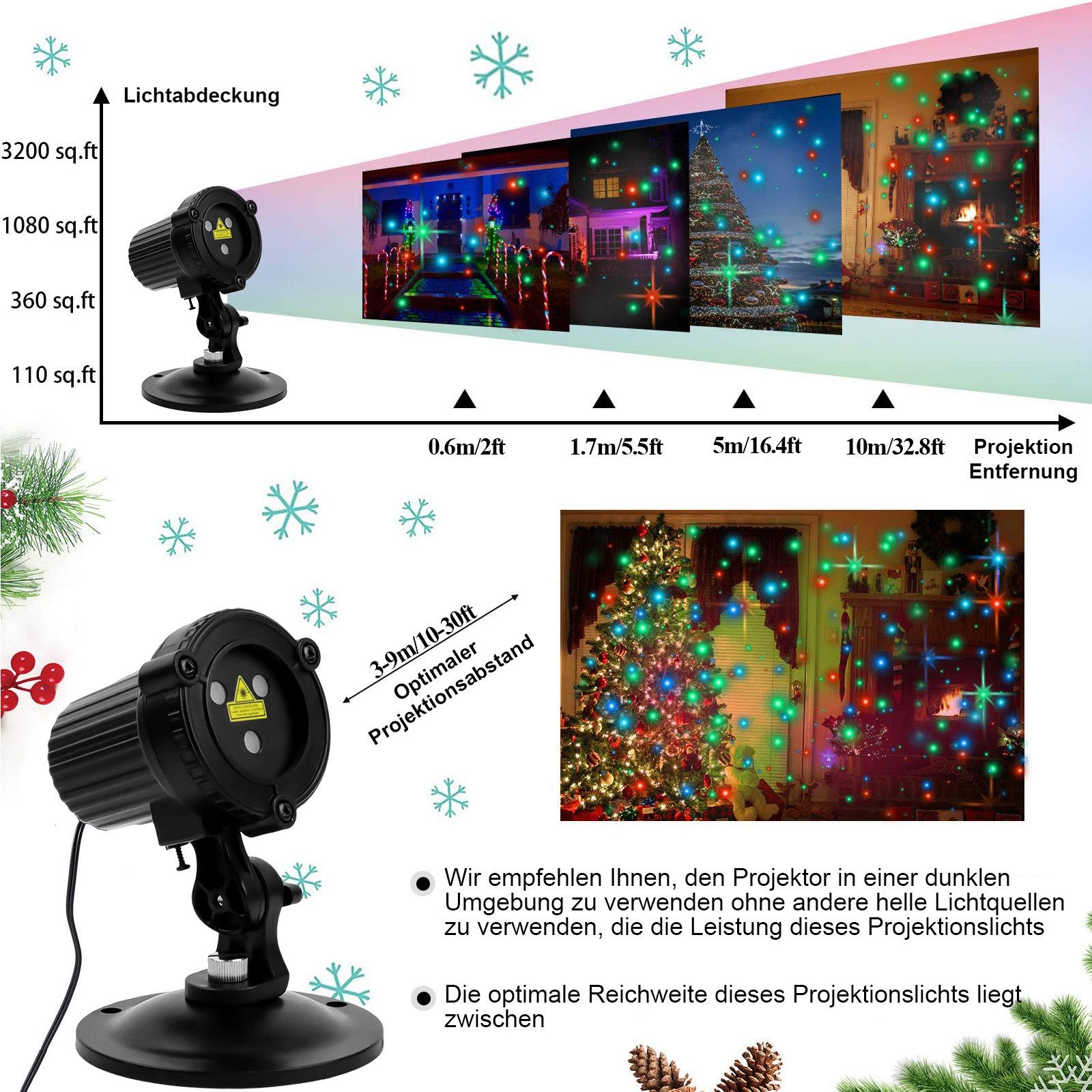 LMaxhome Projektionslampe LED Projektor Weihnachten Außen Landschaft Gartenstrahler Wasserdichte, RGB mit Fernbedienung und Timer Laser Partylicht Beleuchtung Dekolicht