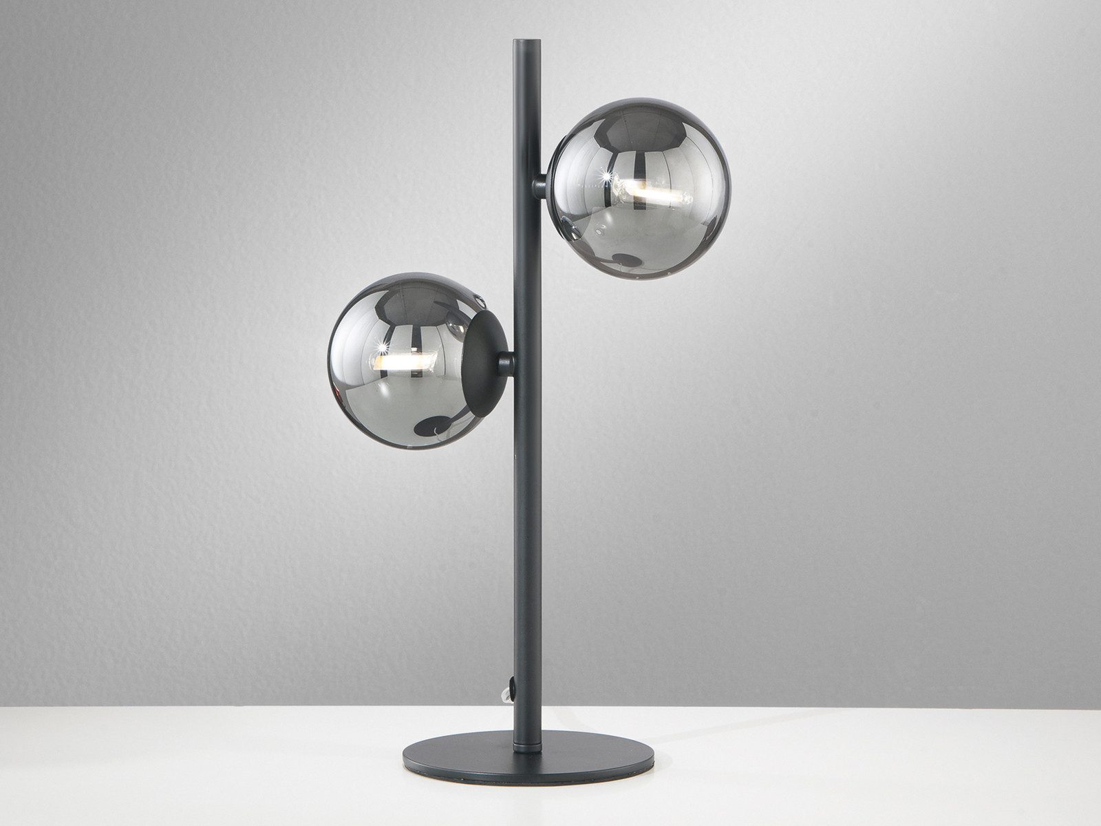 Luce Ambiente Design LED Nachttischlampe mit Rauchglas-Kugeln, Höhe 40cm, Dimmfunktion, LED wechselbar, Warmweiß, ausgefallen-e Tischlampe groß mit G9 Leuchtmitteln in 3 Stufen dimmbar