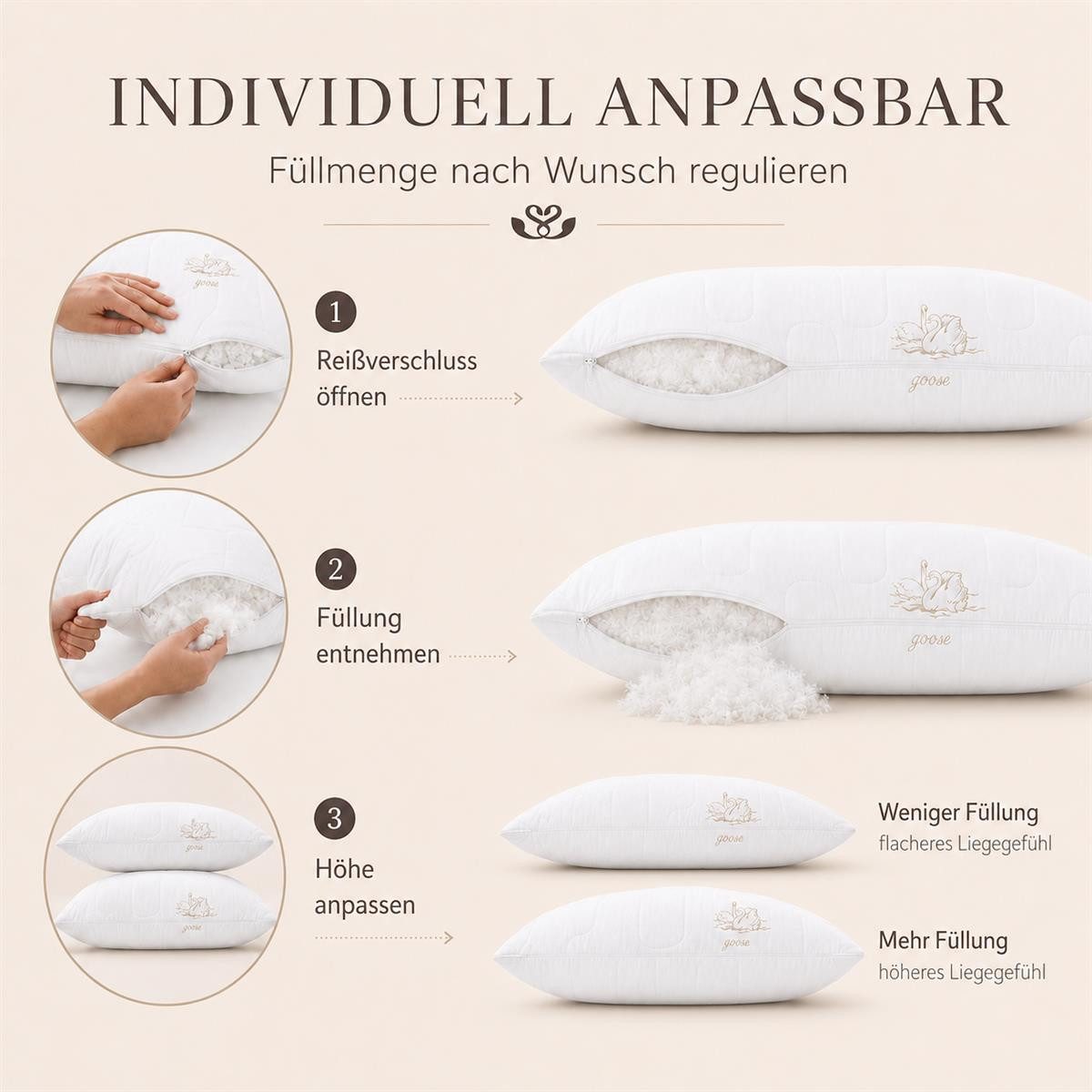 SEI Design Kopfkissen Kopfkissen Kissen Mikrofaser Seitenschläferkissen, Füllung: 700g luxuriöse Mikrofaser, Bezug: Mikrofaser gesteppt, Seitenschläfer, Rückenschläfer, Bauchschläfer, Kissen, 1 Kopfkissen, Vegane Alternative zu Daunenkissen