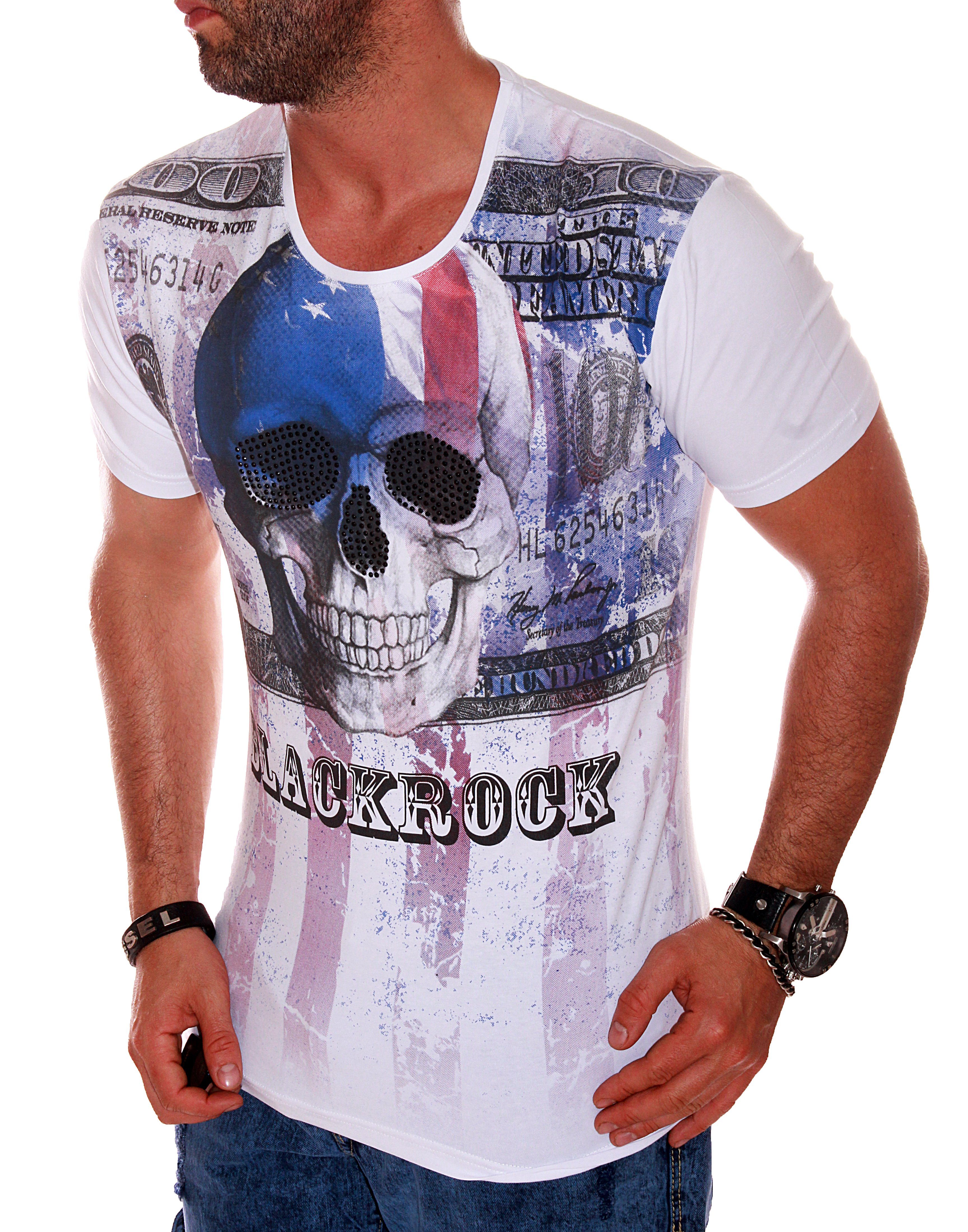 BLACKROCK T-Shirt Herren T-Shirt mit Totenkopf Skull Dollar Freizeit-Shirt  Motiv