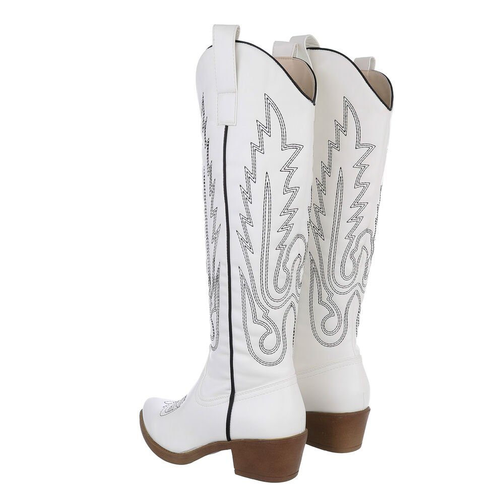 Ital-Design Damen Cowboyboots Western Westernstiefel Blockabsatz Western- & Bikerstiefel in Weiß