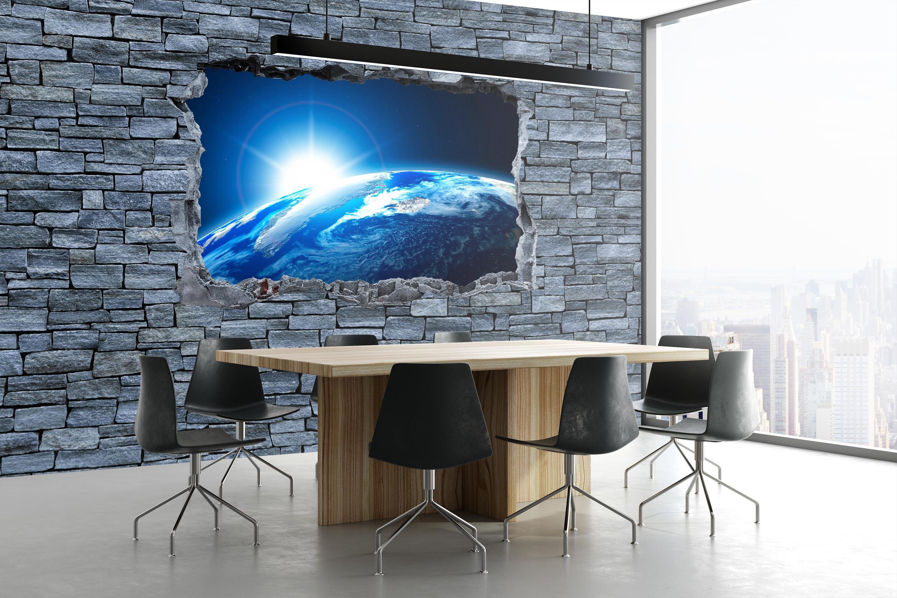 - matt, Earth wandmotiv24 Steinmauer, 3D Motivtapete, glatt, Space Vliestapete Sunrise Fototapete Wandtapete,