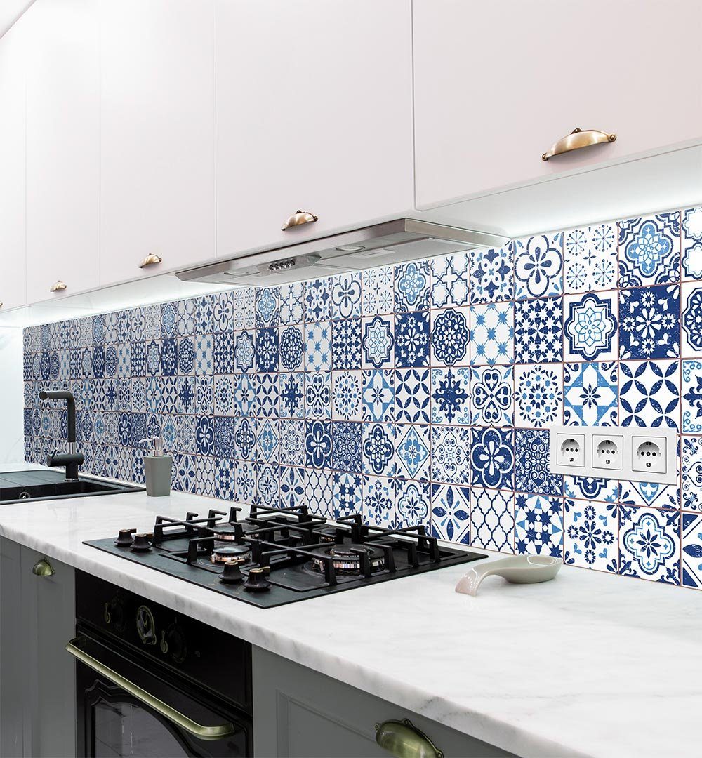 MyMaxxi Dekorationsfolie Küchenrückwand Retro blaue Fliesen selbstklebend Spritzschutz Folie
