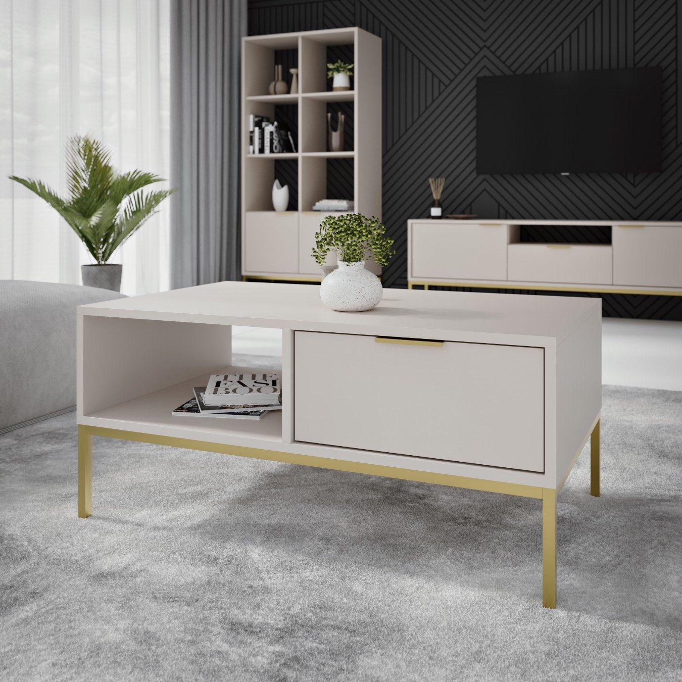 Raumhirsch Furniture Couchtisch Austin 80x60x45 cm, 100x60x45 cm (Einzelmöbel, Couchtisch mit 1 Ablage und 1 seitlicher Schublade), modernes Design, stabil & funktional, vielseitig einsetzbar