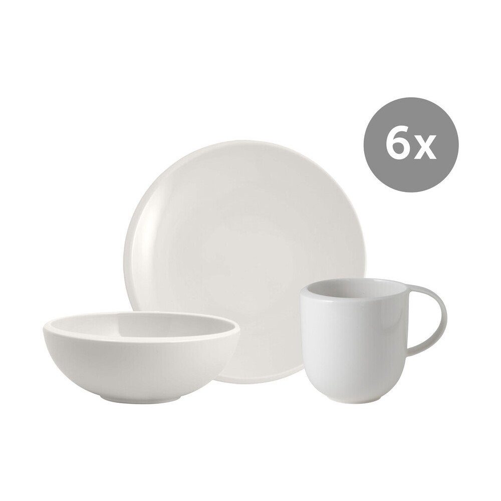 Villeroy & Boch Frühstücks-Set Frühstücksset NewMoon mit Teller, Bowl und Henkelbecher, 18-tlg. (18-tlg), Ø16.5cm, Made in Germany, Premium Porcelain, mikrow.- & spülm.sicher