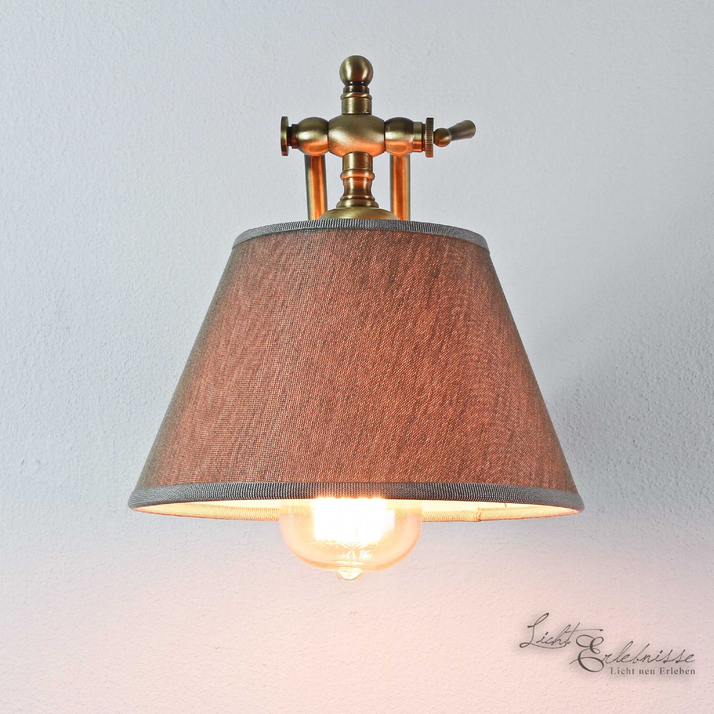Lampe Licht-Erlebnisse ohne Messing Wandlampe Handarbeit Echt Wandleuchte SNODO, Wohnzimmer Bronze Leuchtmittel, Stoffschirm
