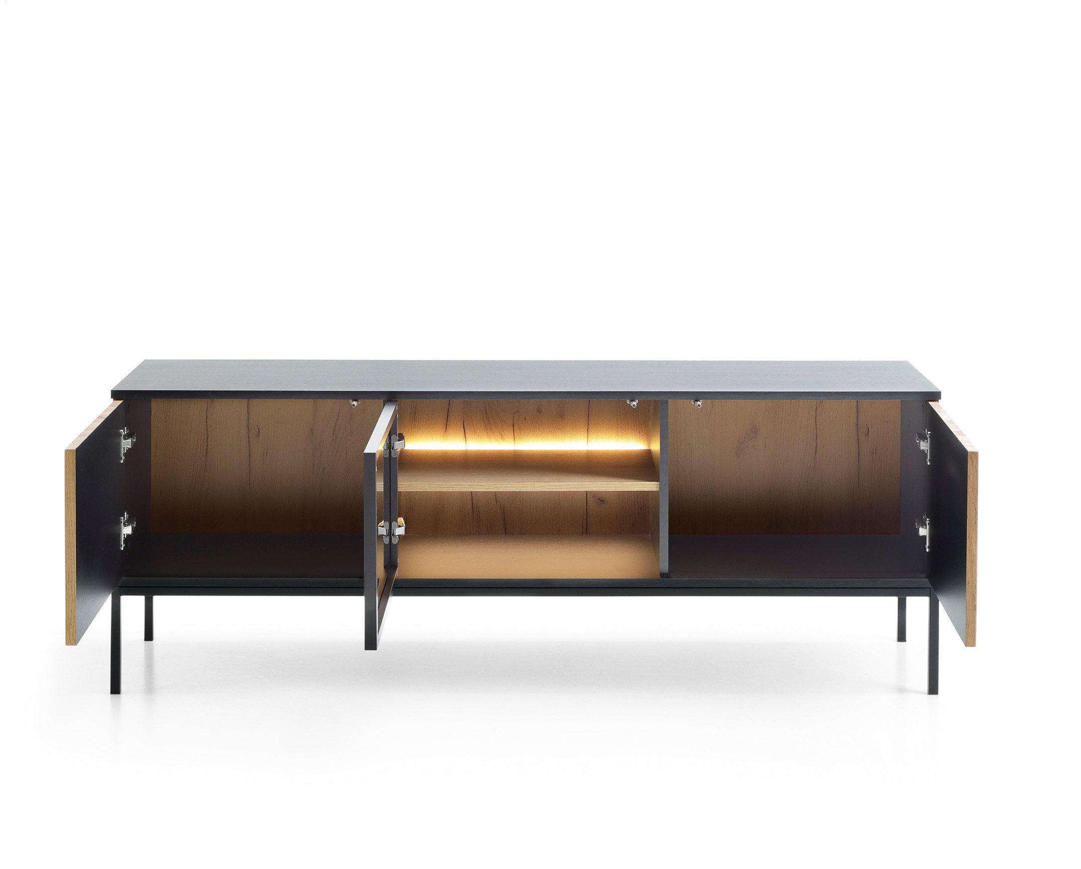 yourhouse24 TV-Schrank SANTIA 154 cm Industrial LED-Fach Eiche Schwarz