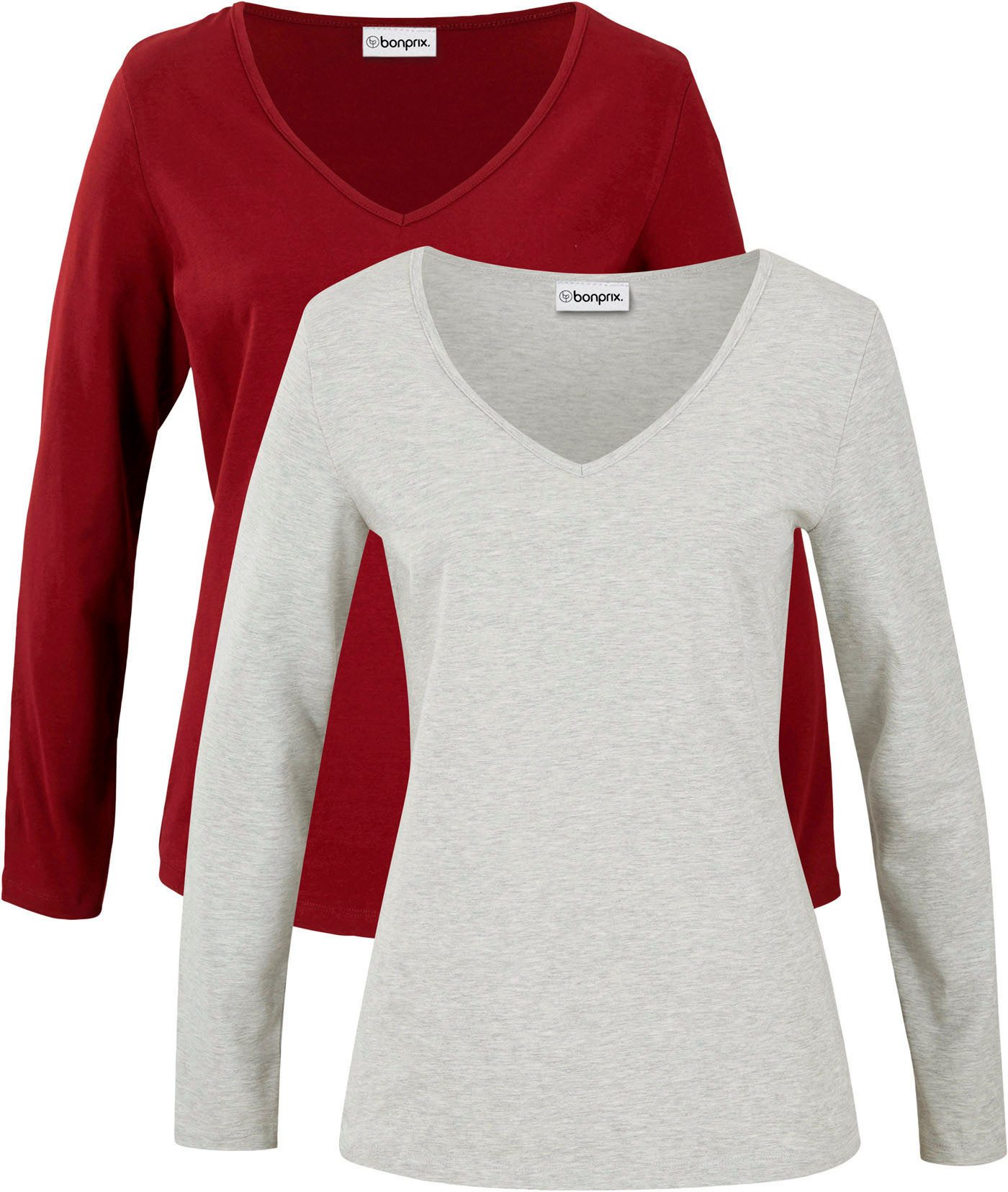 bonprix Langarmshirt (Packung, 2-tlg) Slim fit Passform, mit V-Ausschnitt, günstig online kaufen