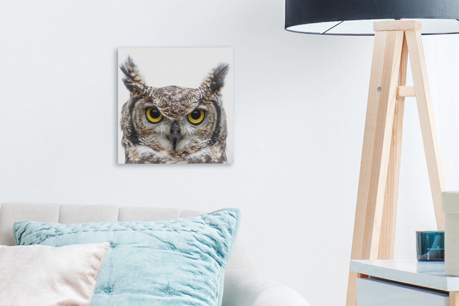 OneMillionCanvasses® Leinwandbild Eule Hintergrund, braunen Schlafzimmer Leinwand St), einer Wohnzimmer Bilder auf (1 für Porträt weißem