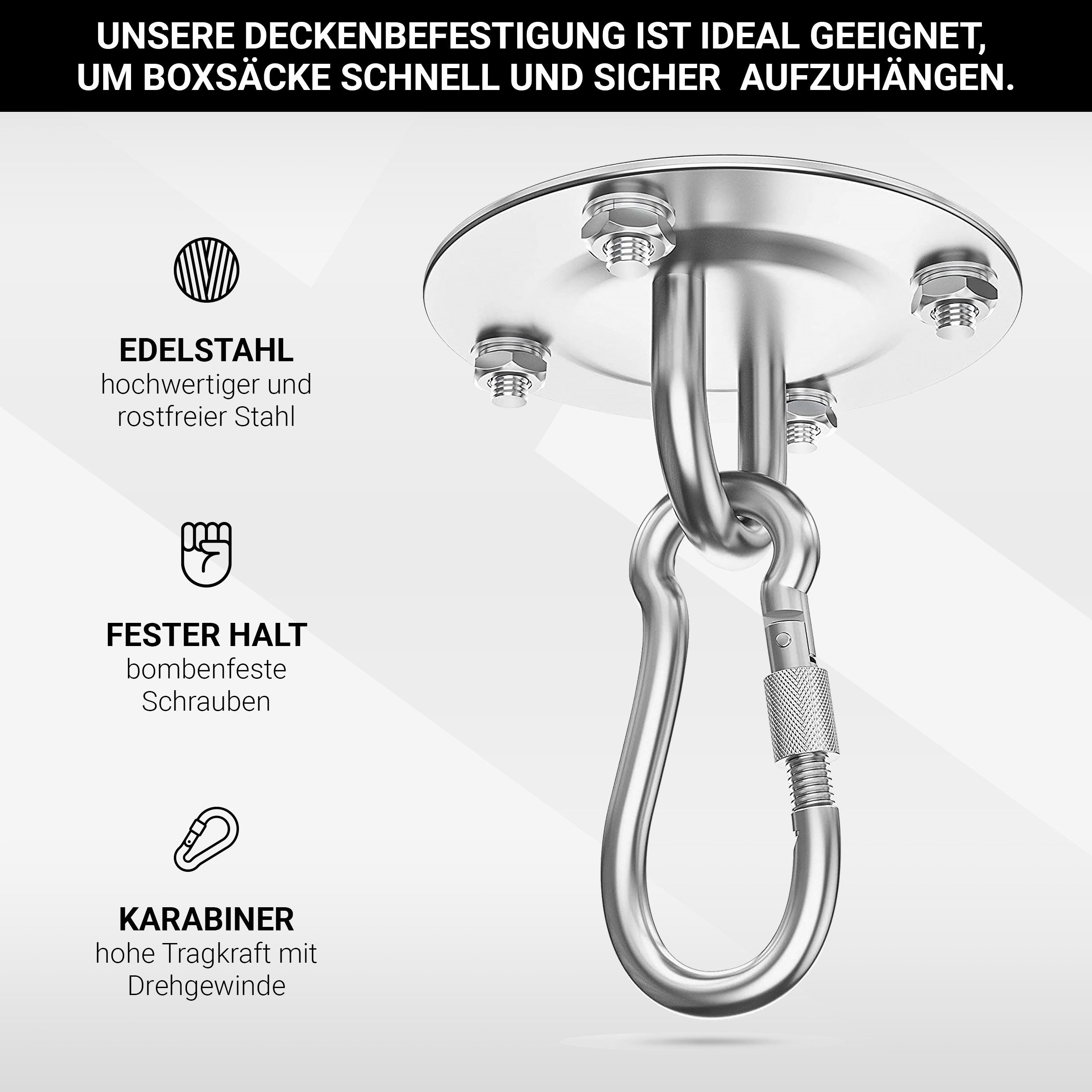 MSports® Deckenhaken Deckenhaken für Boxsäcke - 400kg Tragekraft