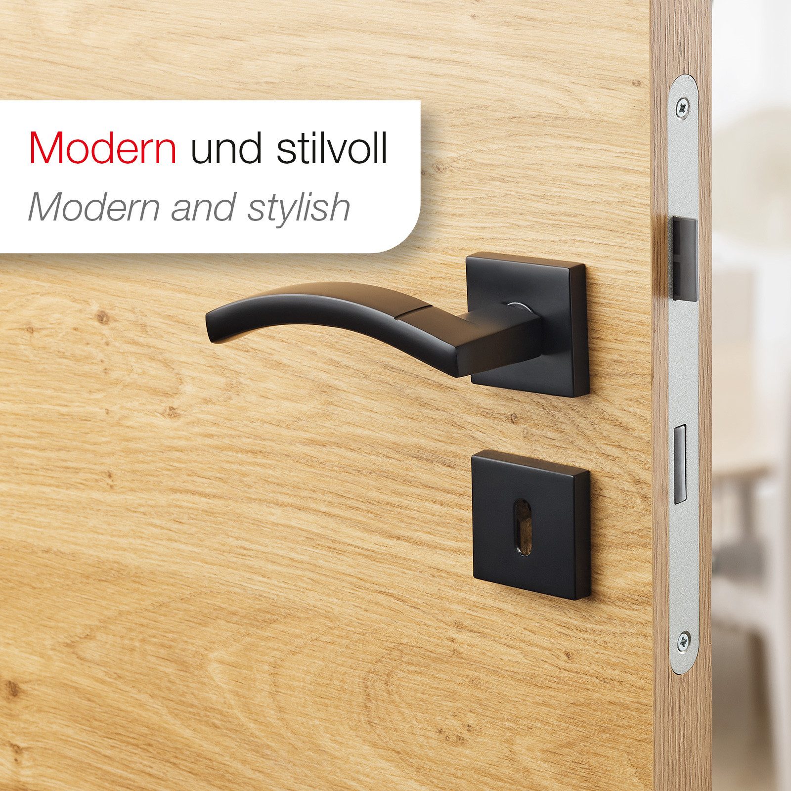 SO-TECH® Drückergarnitur Türdrücker INGVAR Aluguss schwarz inkl. Befestigungsmaterial, Spar-Set, 1-tlg., mit Papier-Bohrschablone, mit BB-Rosetten - Buntbart fü – Bild 3 von 5