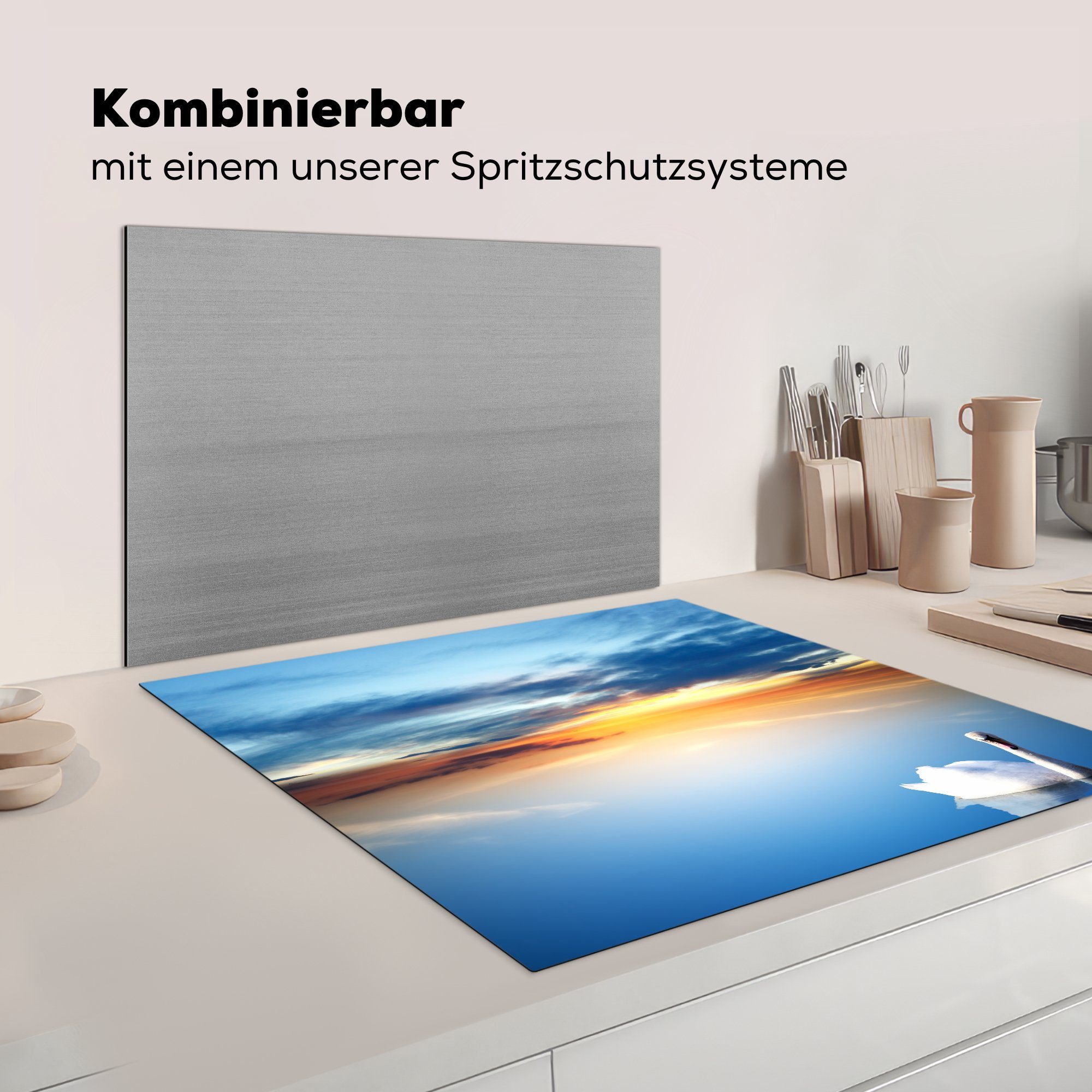 Arbeitsplatte tlg), für cm, - Natur, küche Sonnenuntergang Ceranfeldabdeckung, MuchoWow - Herdblende-/Abdeckplatte (1 Vinyl, 78x78 Schwan