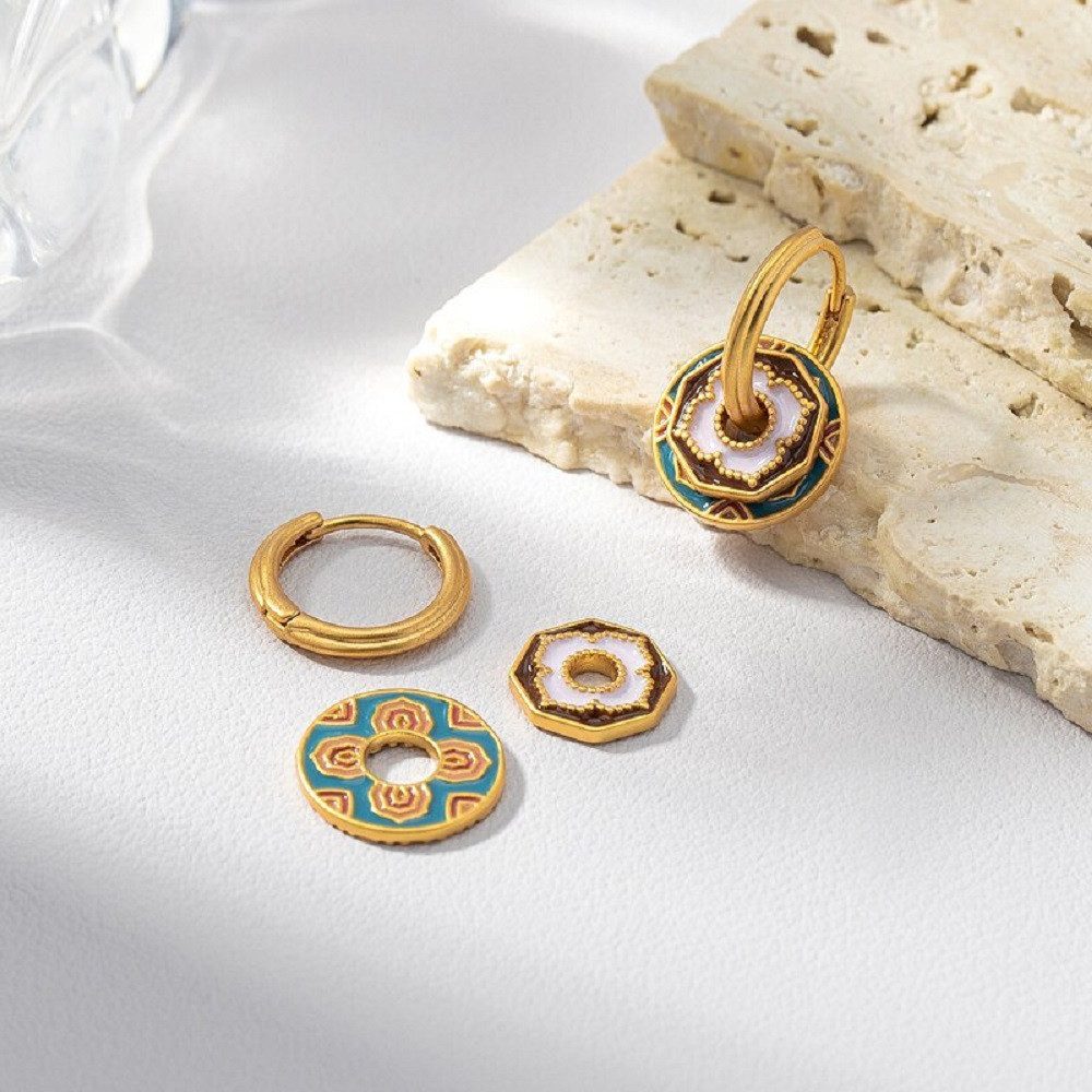 RAIKOU Creolen-Set Abnehmbare Kupfer Ohrringe vergoldet Damen – Emaille Design (3-Teil, 4-Teil), Vintage-Stil mit dezenter, luxuriöser Eleganz