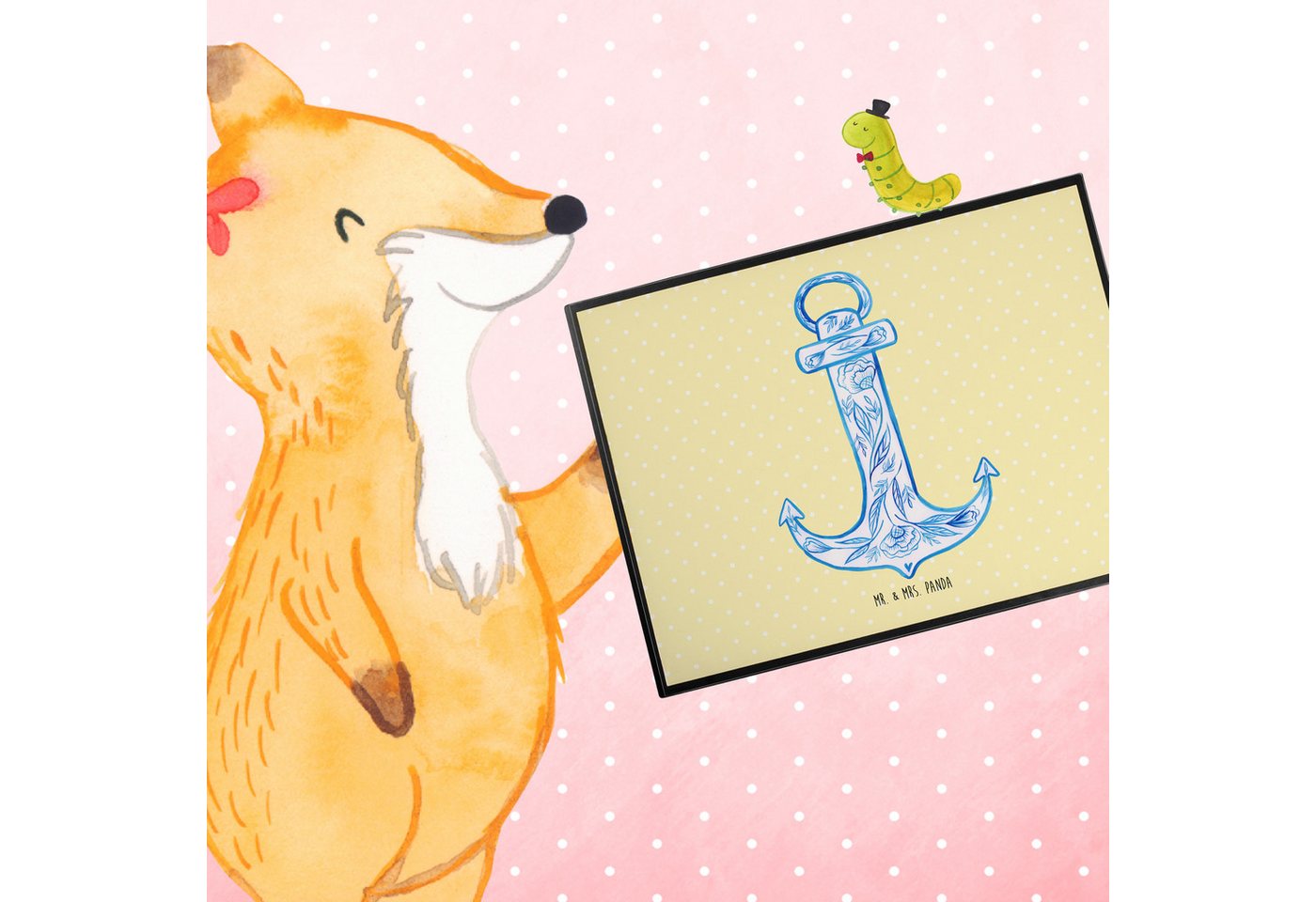 Thumbnail - Mr. & Mrs. Panda Schreibtischunterlage Anker Blau - Gelb Pastell - Geschenk, Gute Laune, Schreibunterlage, l, (Packung, ...