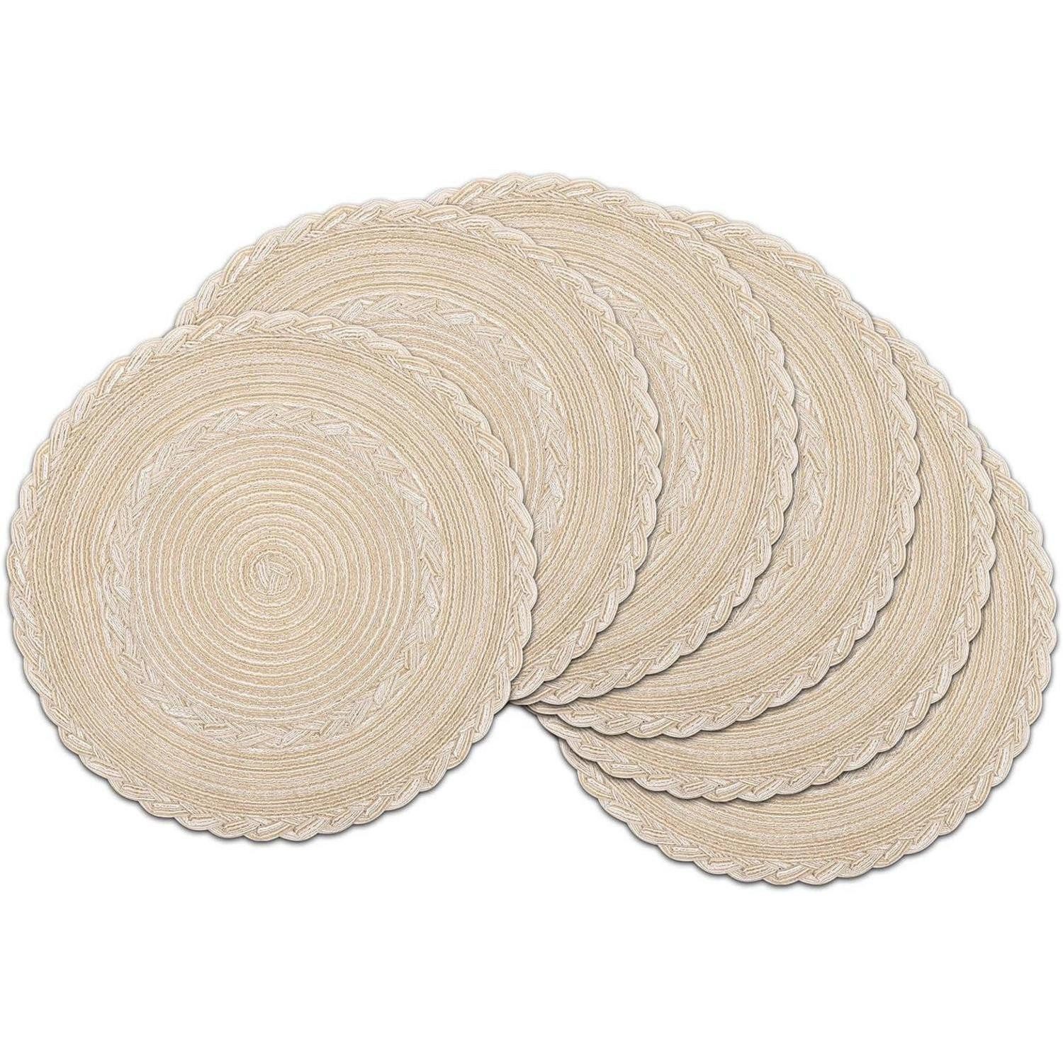 LuxusKollektion Platzset 6er Set Runde Platzsets Baumwolle Tischmatten Weihnachten Beige 38cm