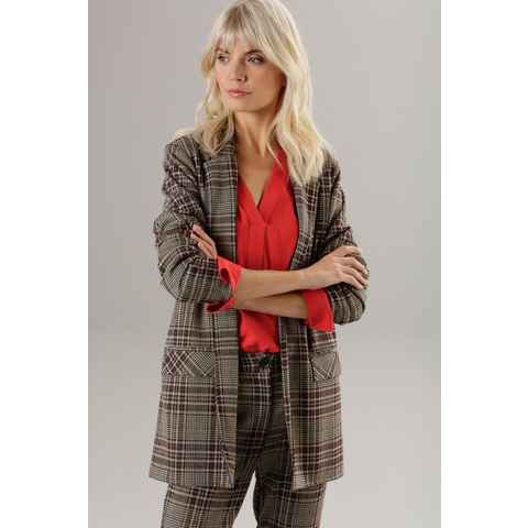 Aniston SELECTED Longblazer mit Schulterpolstern und trendy Karo-Muster