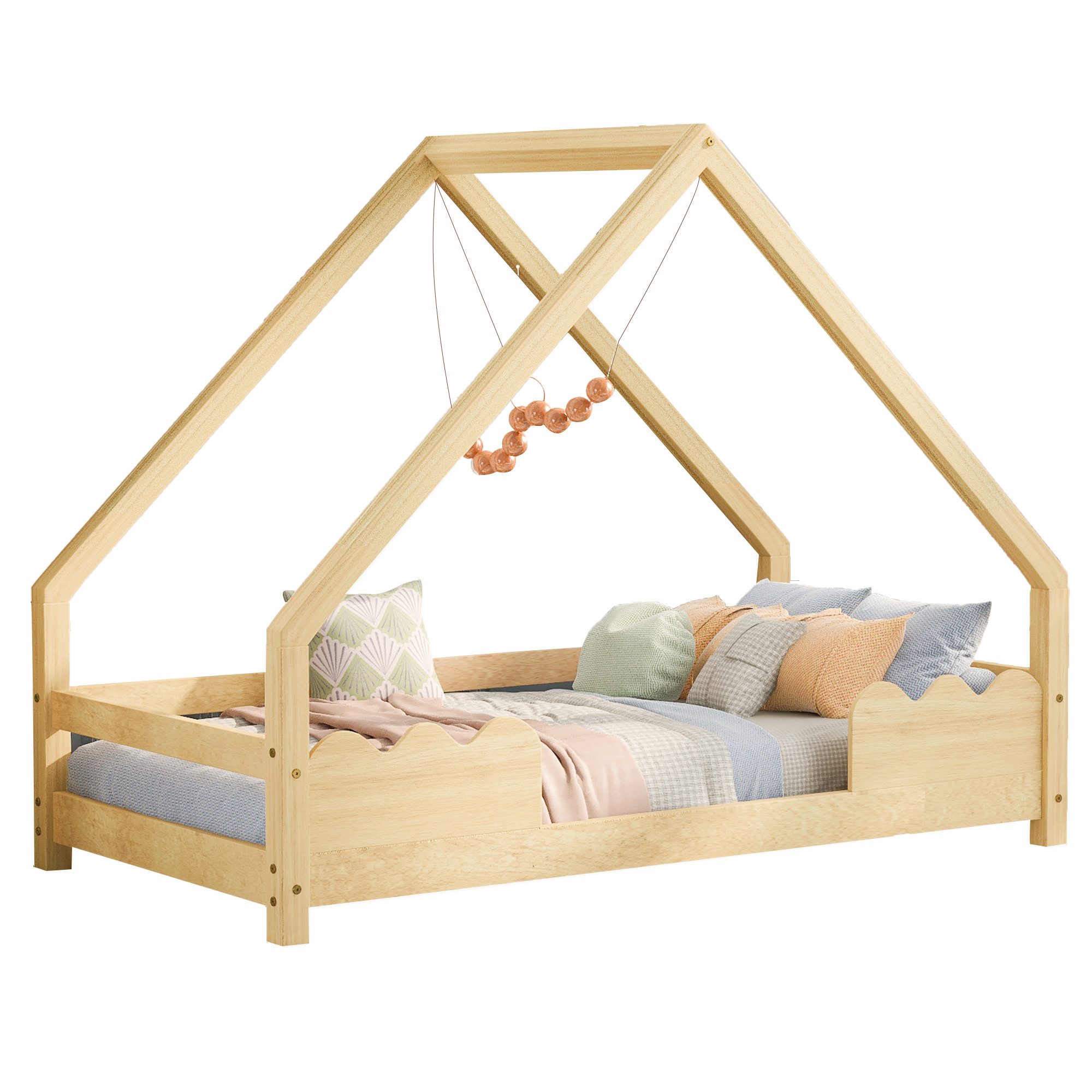 Flieks Kinderbett, Hausbett Kiefernholz Jugendbett 90x200cm günstig online kaufen