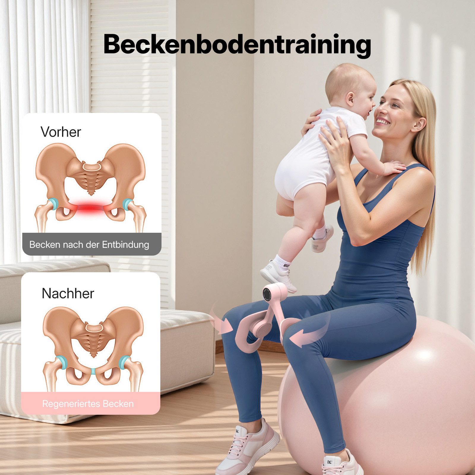 MERACH Beckenbodentrainer zur Stärkung der Tiefenmuskulatur, Multifunktionales Beintrainer Set mit Widerstandsband, 1-tlg., Gezieltes Training bei Blasenschwäche & für den Beckenboden, Für mehr Muskelkraft im Alltag durch einfaches Heimtraining