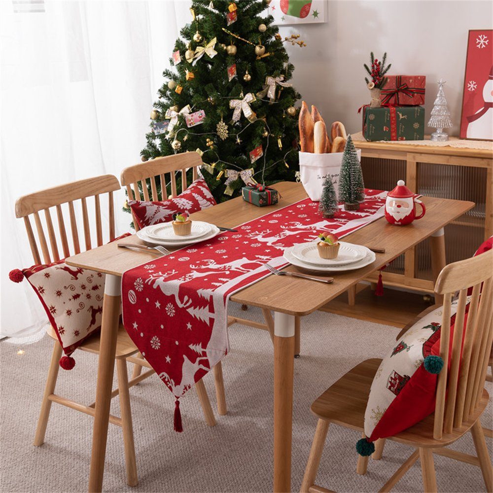 Rouemi Tischband Weihnachten 35×180cm Polyester Weihnachten Tischdecken, Tischdecke, Druck Rot-A Elch