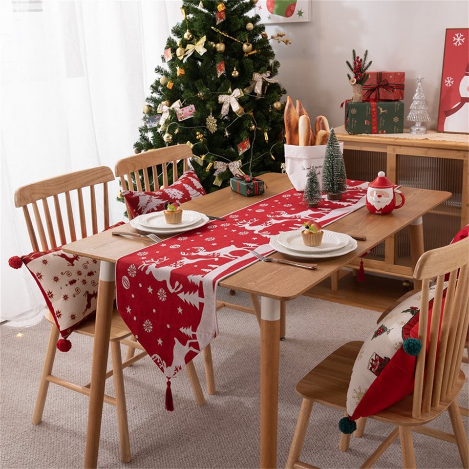 Rouemi Tischband Weihnachten Tischdecke, Weihnachten Polyester Elch Druck  Tischdecken, 35×180cm