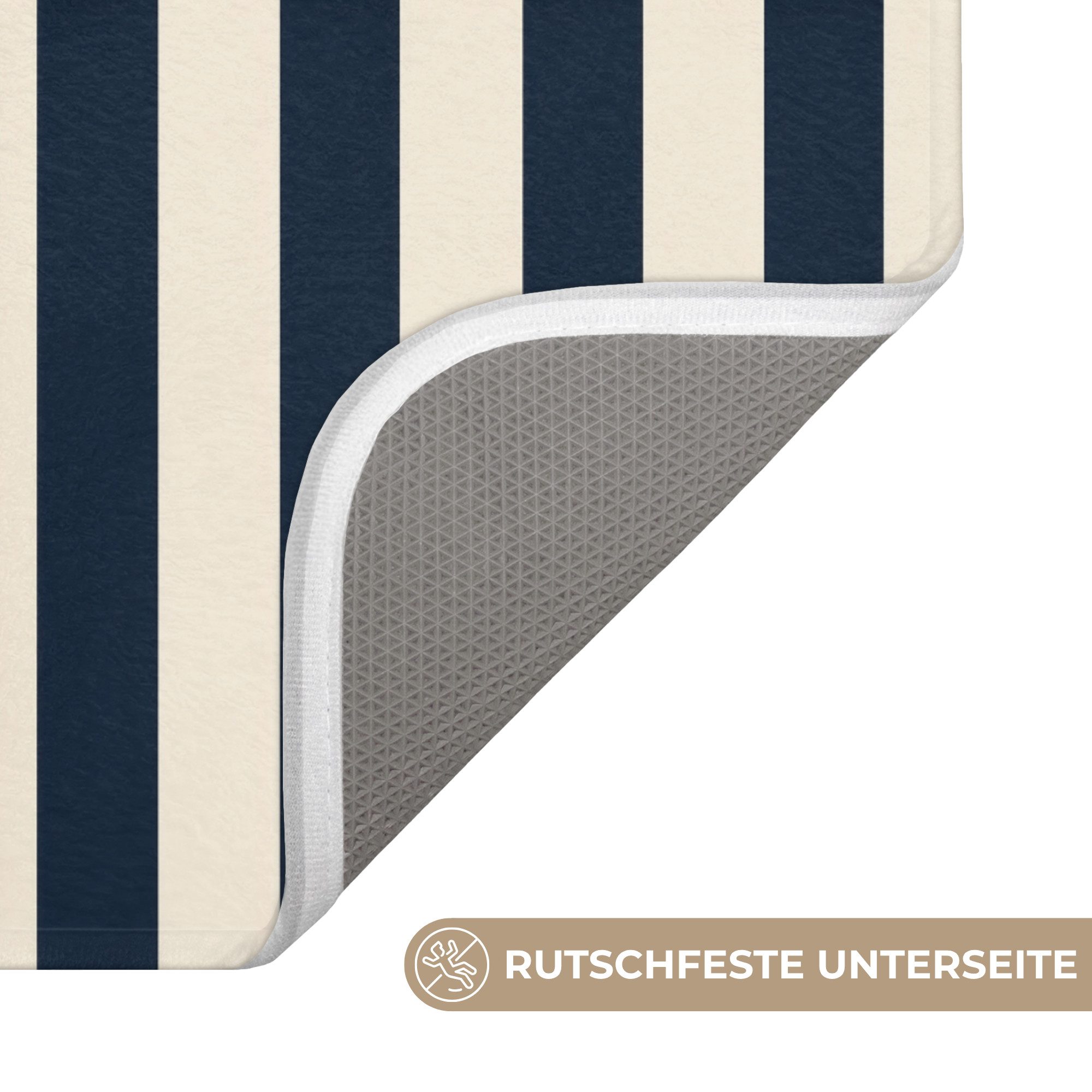 OnlyWow Badematte Vertikale Streifen - Blau - Creme, Höhe 10 mm, Polyester, Rechteckig, Badezimmerteppich, Badteppich, Rutschfest, Badvorleger, Waschbar – Bild 3 von 5