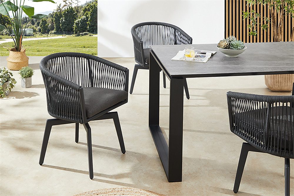 riess-ambiente Gartenstuhl ROPE anthrazit- Aluminium, inkl. Kissen, In- und Outdoor, 360° drehbar (Einzelartikel, 1 St), wetterfester Gartensessel mit Geflecht - ideal für Balkon & Terrasse