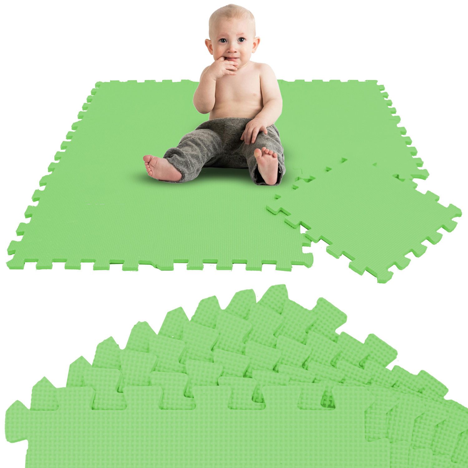 LittleTom Puzzlematte 9 Teile Baby Kinder Puzzlematte ab Null - 30x30cm, Baby Kinder Puzzlematte grün