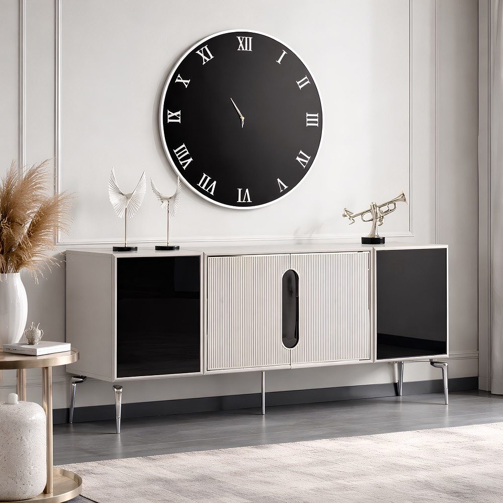 JVmoebel Sideboard Elegante schwarze Anrichte Modernes Design mit Spiegel SOFORT (2 St., Anrichte + Spiegel), Made in Europa