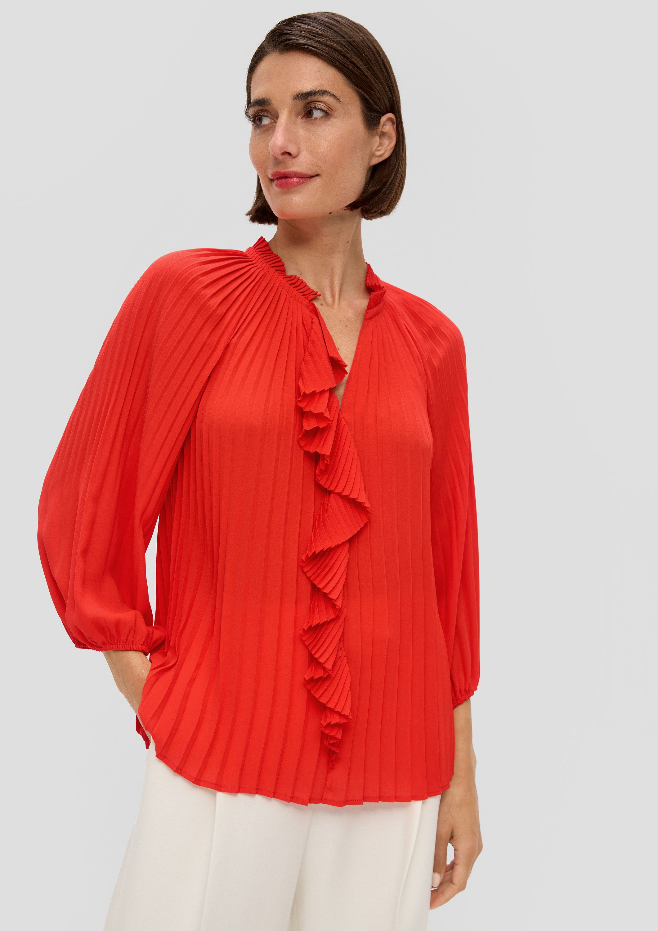 s.Oliver Langarmbluse Bluse Plissee-Bluse mit Volant