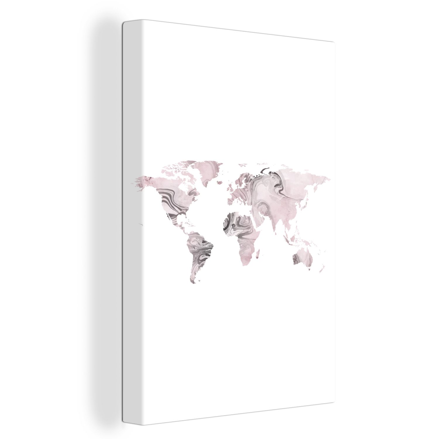 OneMillionCanvasses® Leinwandbild Weltkarte - Rosa - Grau - Farbe, (1 St), Leinwandbild fertig bespannt inkl. Zackenaufhänger, Gemälde, 20x30 cm