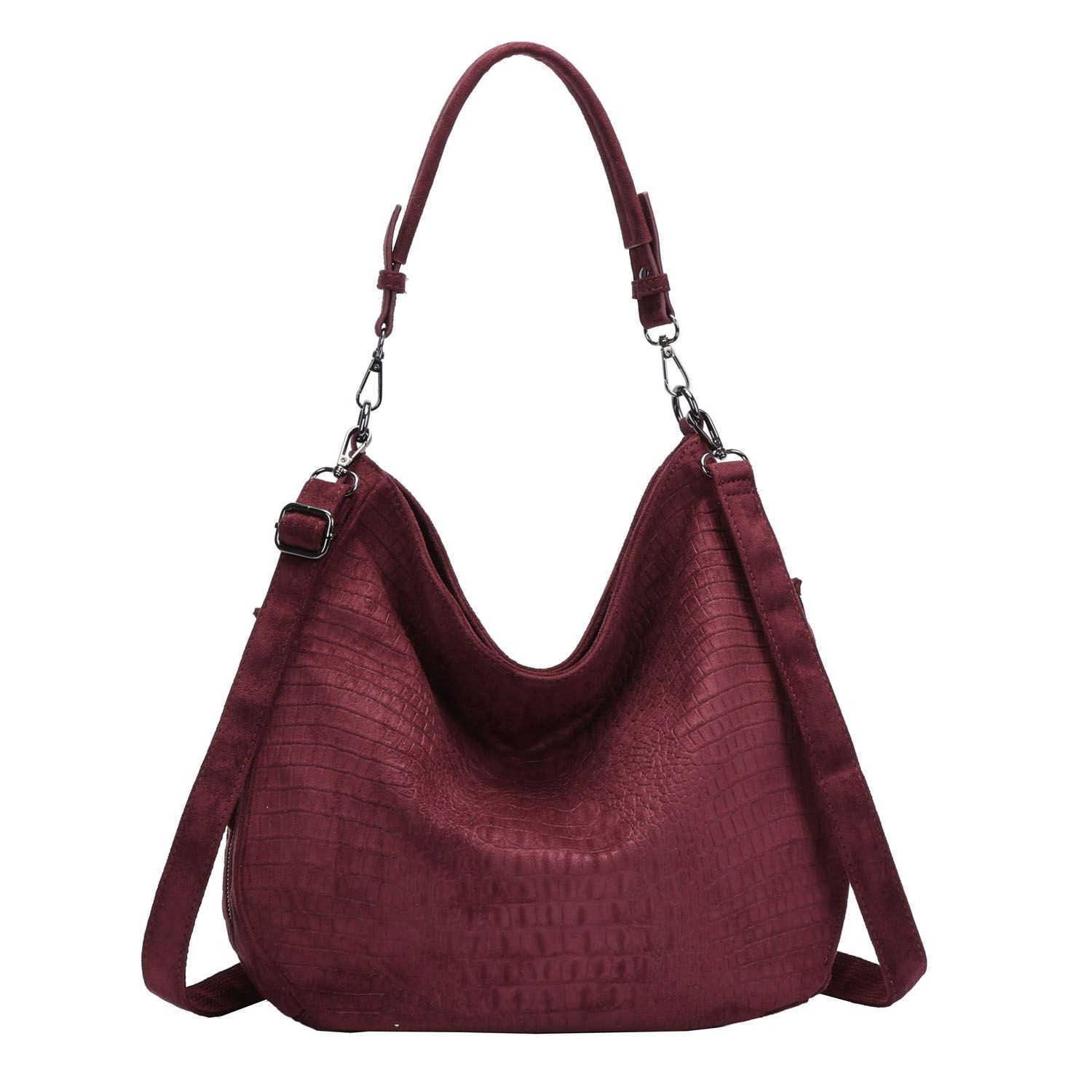ITALYSHOP24 Schultertasche DAMEN TASCHE SHOPPER Hobo Cross Over Bag Reisetasche Umhängetasche, LEDER OPTIK Beuteltasche Cross body für Schule Reise Freizeit Urlaub