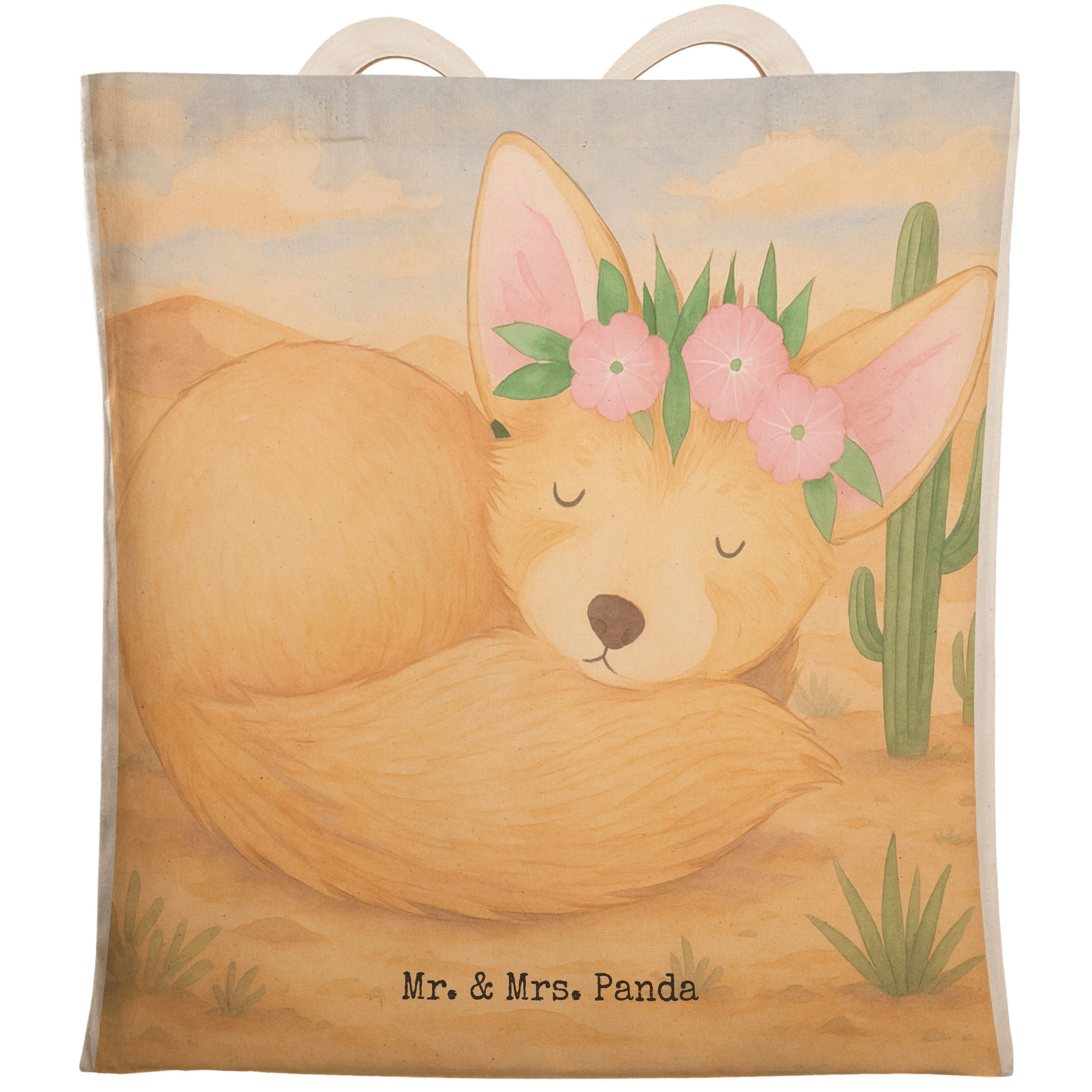 Tragetasche Wüstenfuchs Blumen Design, Tote Bag, Weiß, shopping bag, Stofftrageta