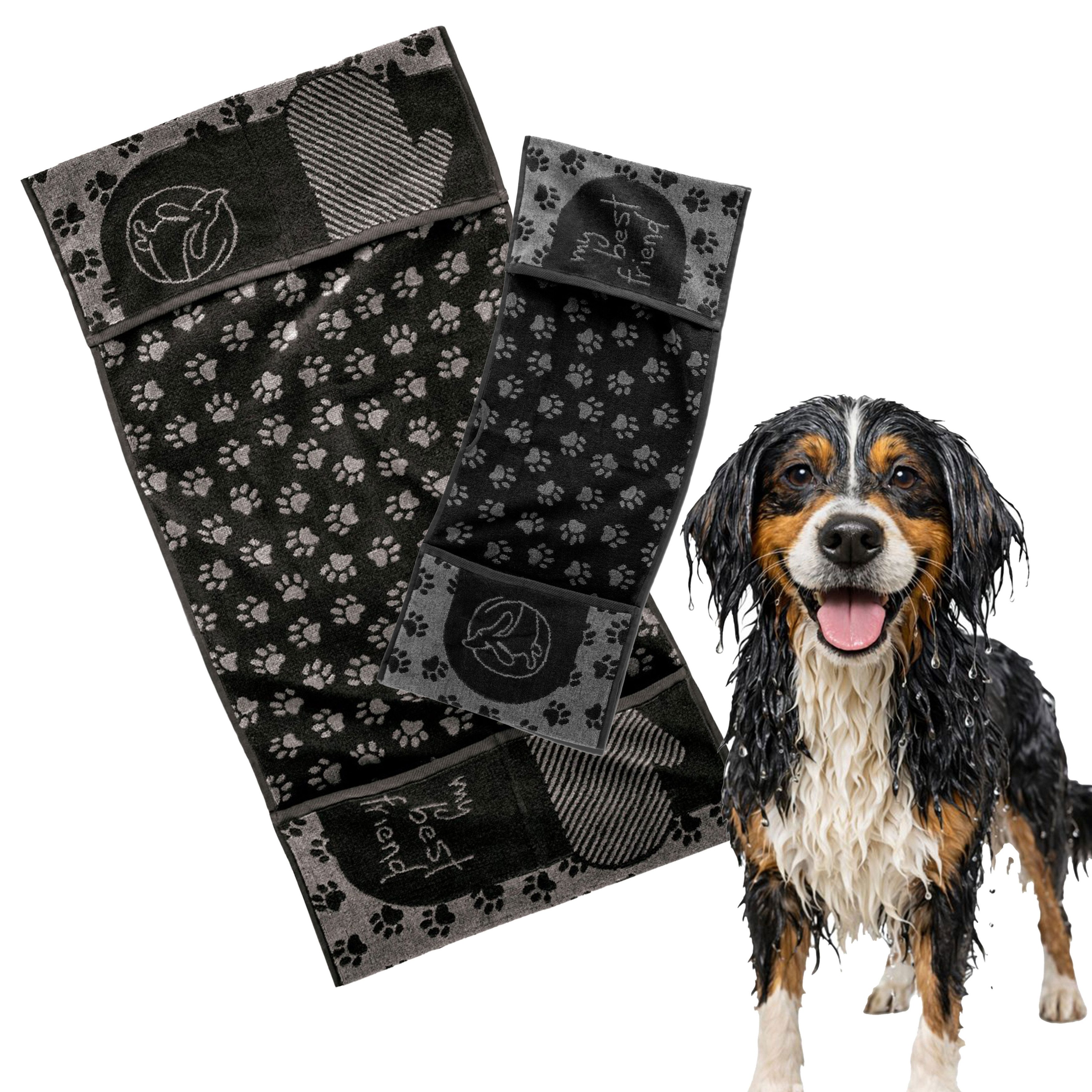 Zwoltex Hundehandtuch Pflegeleichtes Haustier-Abtrockentuch im Set – weich und kochfest, (Baumwoll-Tierhandtuch Set 30×80 + 50×100 Zwei Größen für Alltag), Haustiertuch 95° – saugfähig, hygienisch und angenehm im Gebrauch