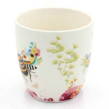 Dekohelden24 Tasse 2er Set Kaffeebecher Kaffeetasse aus Porzellan - Motiv: Biene und, Porzellan