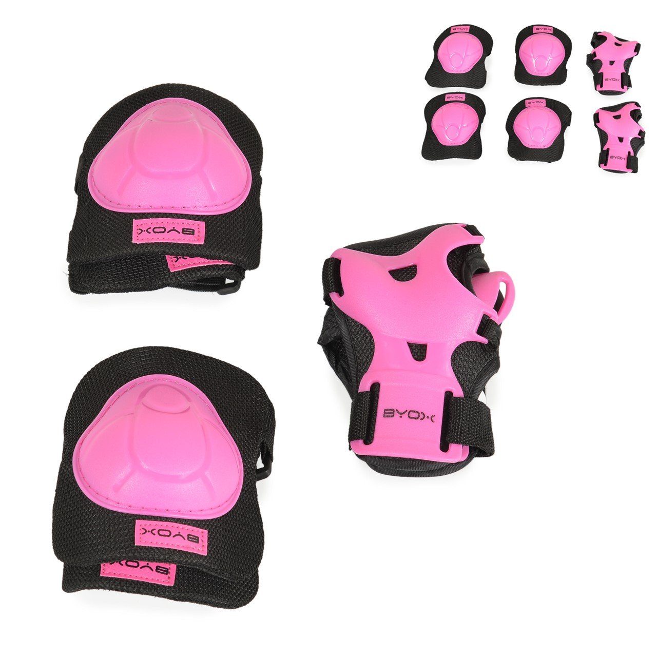 Byox und H110, Protektoren Handgelenk- Knieschützer Ellenbogen- Protektoren-Set pink Schutzausrüstung