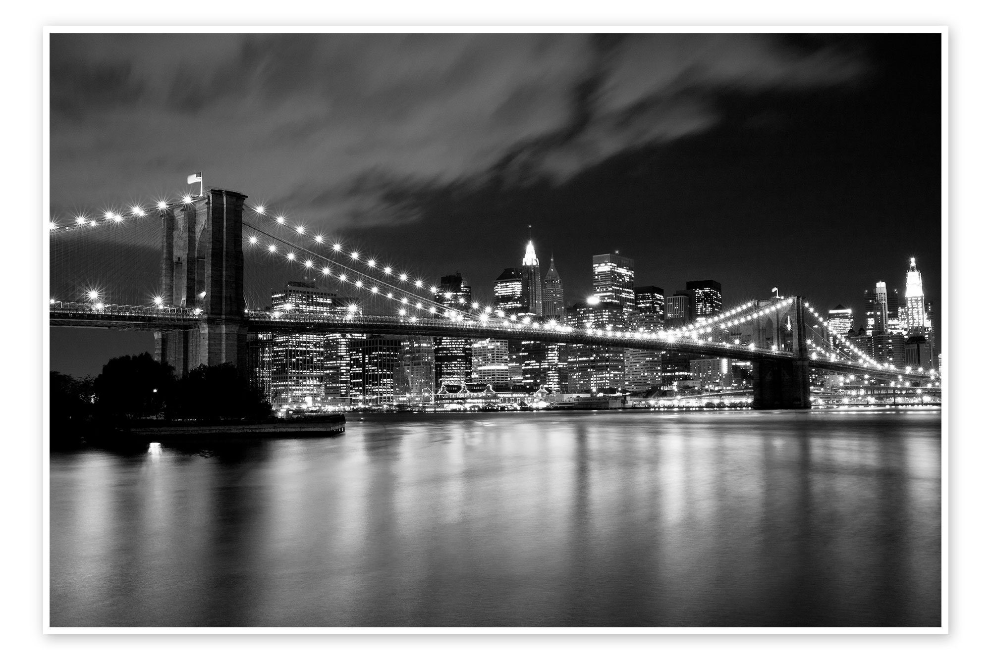 Posterlounge Poster Editors Choice, Brooklyn Bridge – Nachtszene, Wohnzimmer Fotografie