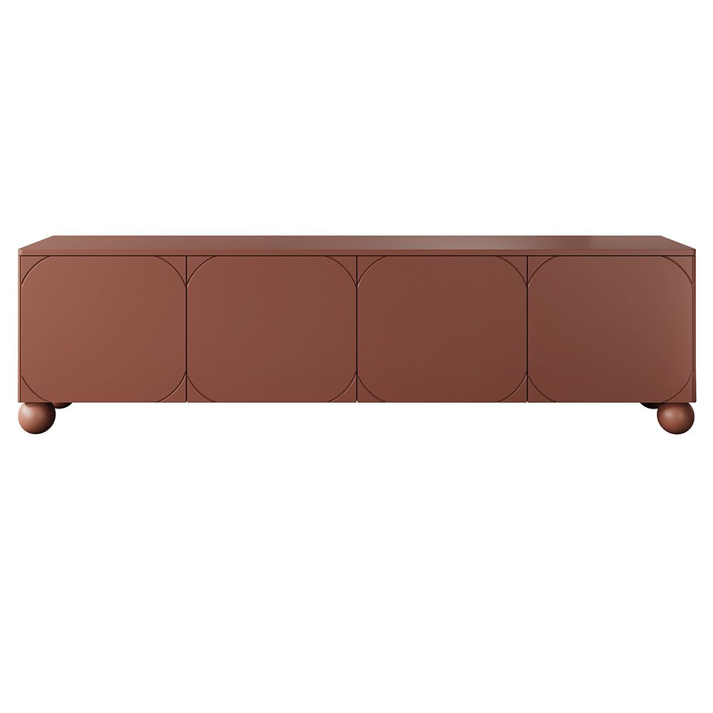 Lomadox Lowboard SPLIT-141, burgunder rot matt 200 cm Kugelfüße grifflos Push-to-open Softclose