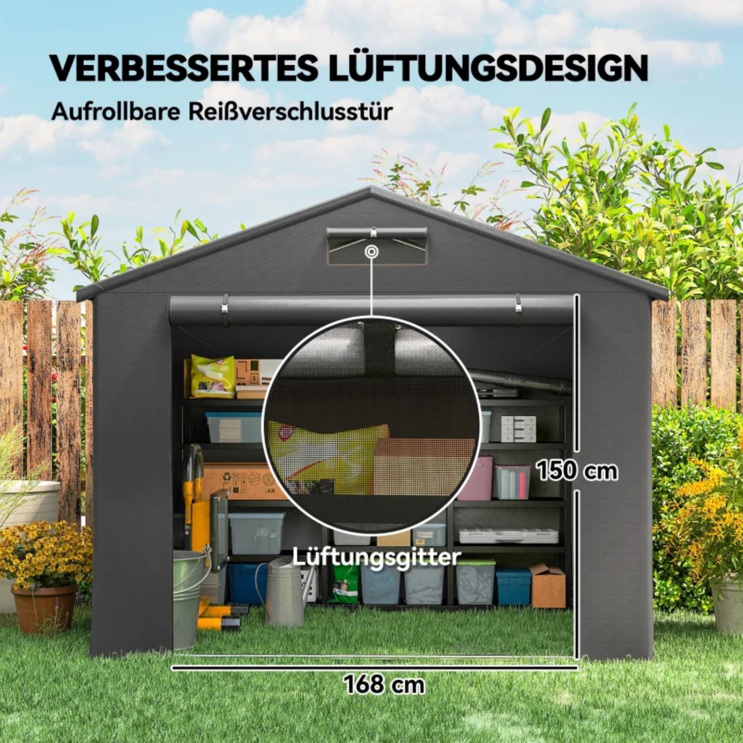 autolock Gerätezelt Garagenzelt,Geräteschuppen,Zeltgarage 2,5x1,8 m Wasserdicht Garagen, mit UV-Schutz,aufrollbar Reißverschlusstür BelüftungsfensterGarage