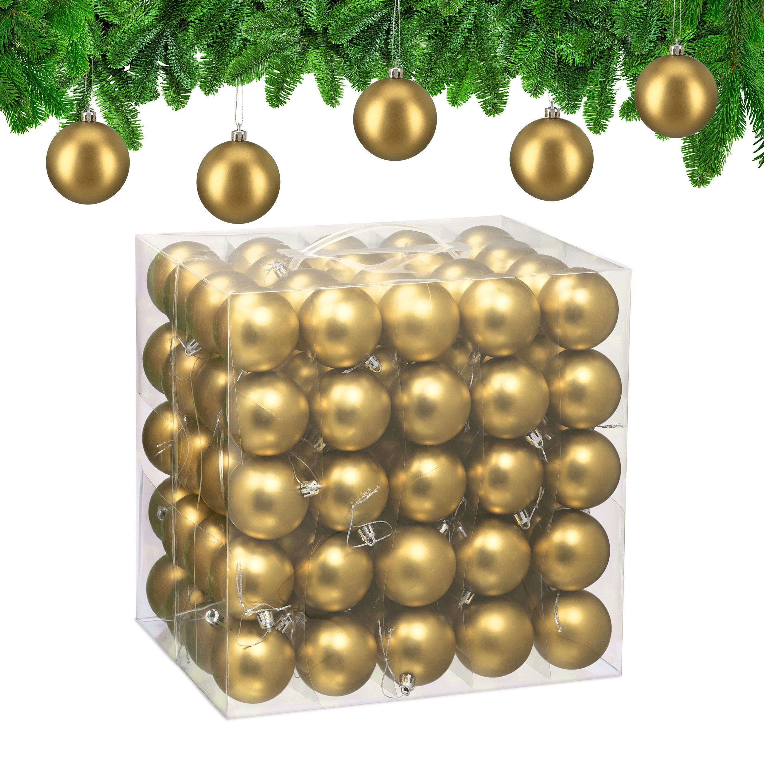 relaxdays Weihnachtsbaumkugel Weihnachtskugeln 100er Set (100 St), gold