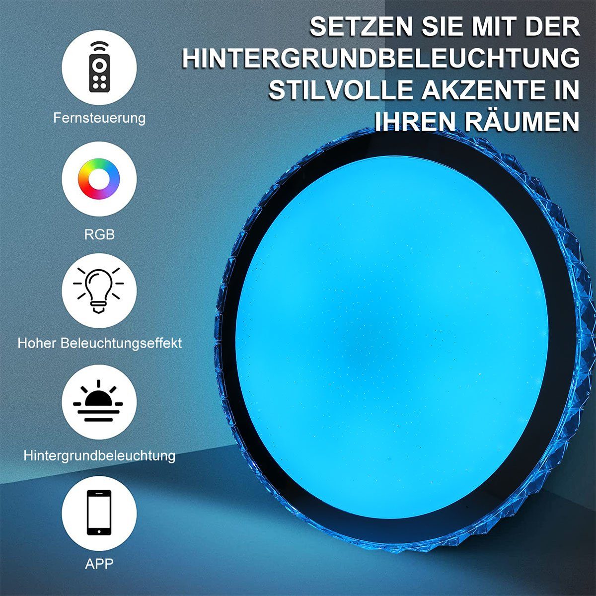 Kaltweiß, Küche oder für mit Wohnzimmer RGB APP-Steuerung, Ø33cm 6cm & Neutralweiß x Deckenleuchte Kristall Sternenhimmel LED LETGOSPT (mit Deckenleuchte WIFI+Fernbedienung) fest LED RGB+Warmweiß 36W & Lampen, Fernbedienung Dimmbar integriert, Deckenlampe,