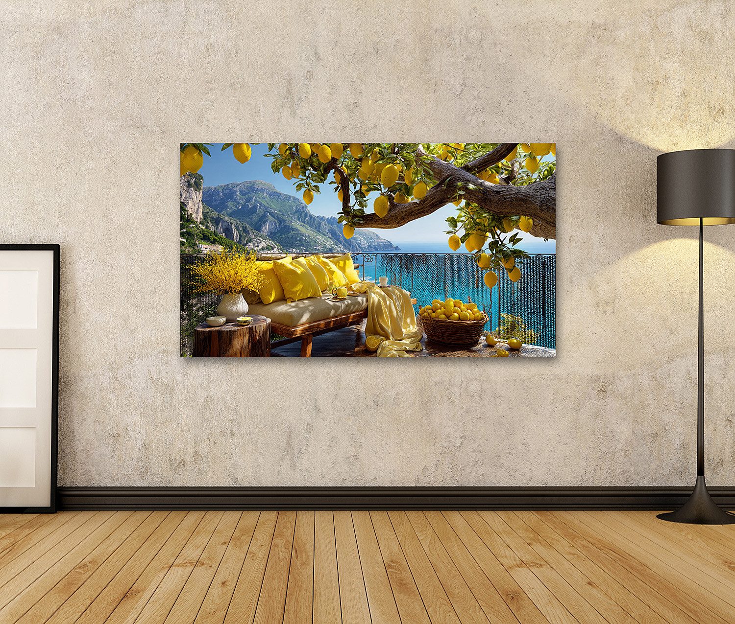 islandburner Leinwandbild Balkon mit Zitronen und Meerblick - Sommerliche Wanddekoration - – Bild 2 von 5