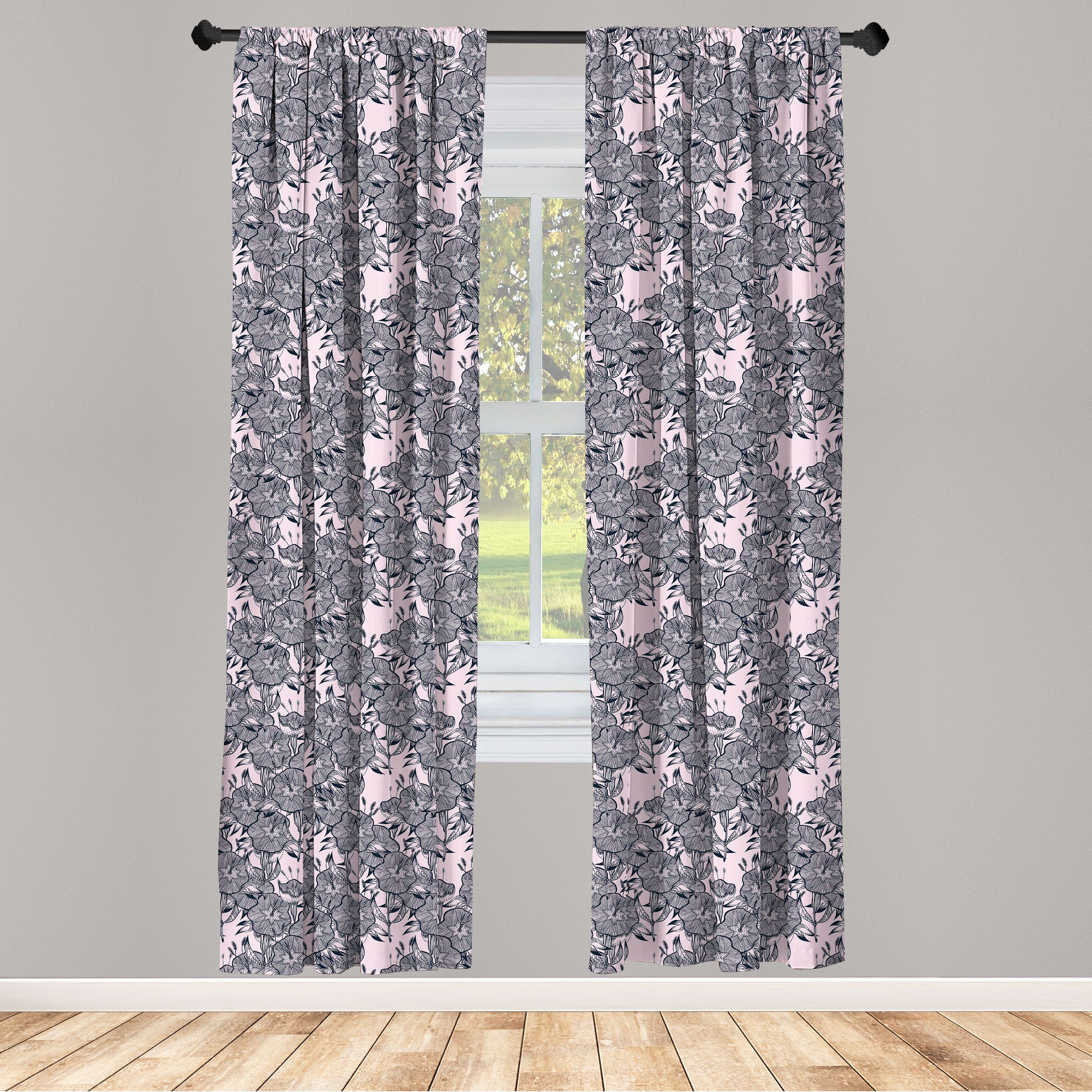 Gardine Vorhang für Wohnzimmer Schlafzimmer Dekor, Abakuhaus, Microfaser, Blumen Bindweed Blumen Glocken Entwurf
