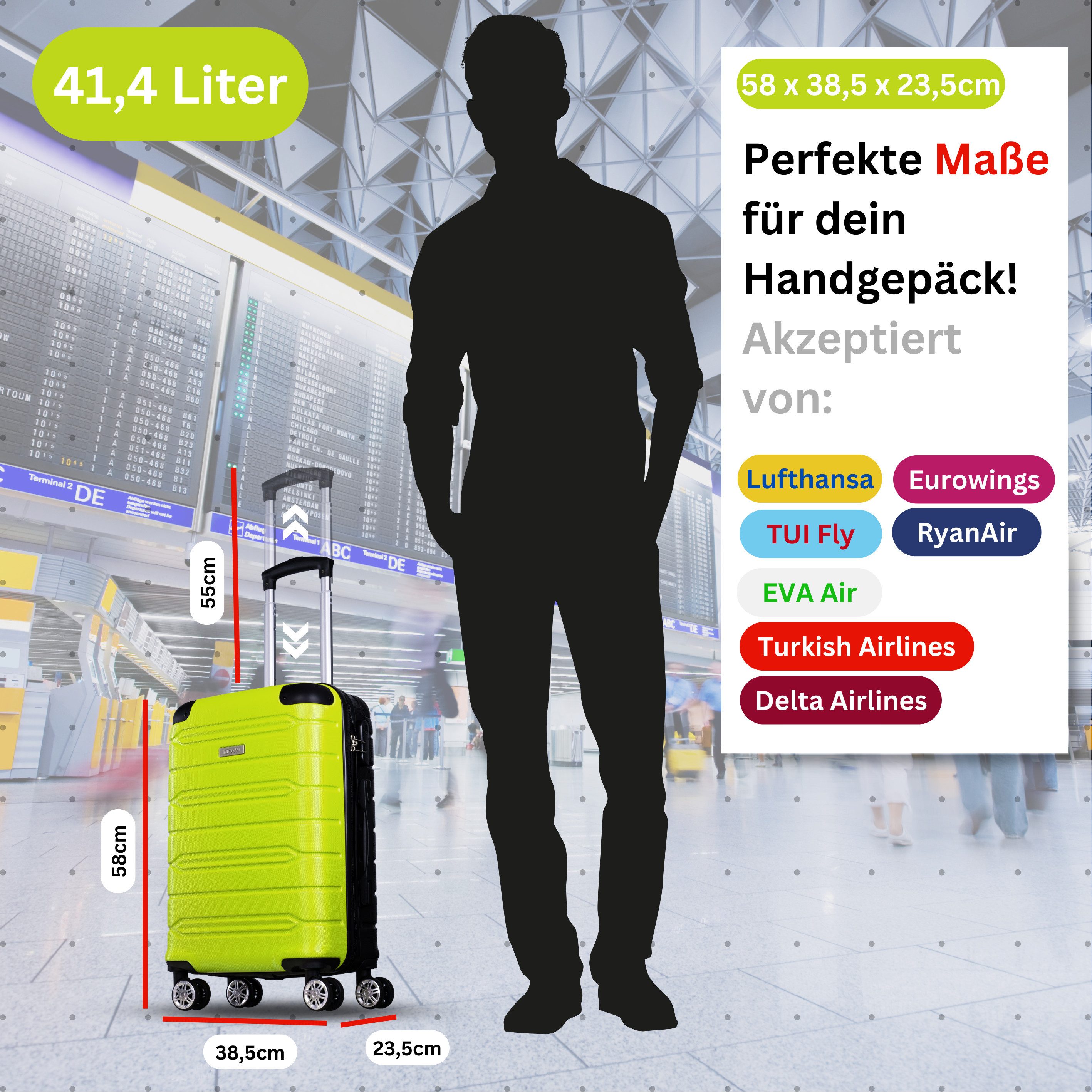 NOWI Hartschalen-Trolley Koffer Hartschalenkoffer mit Zahlenschloss & 8 Rol günstig online kaufen