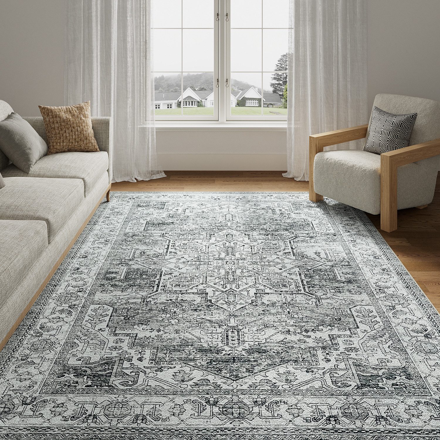 PURECOZY Teppich Kurzflor, Vintage Stil Teppich, rutschfest und pflegeleicht, rechteckig, Höhe: 6.1 mm, geeignet für verschiedene Innenräume