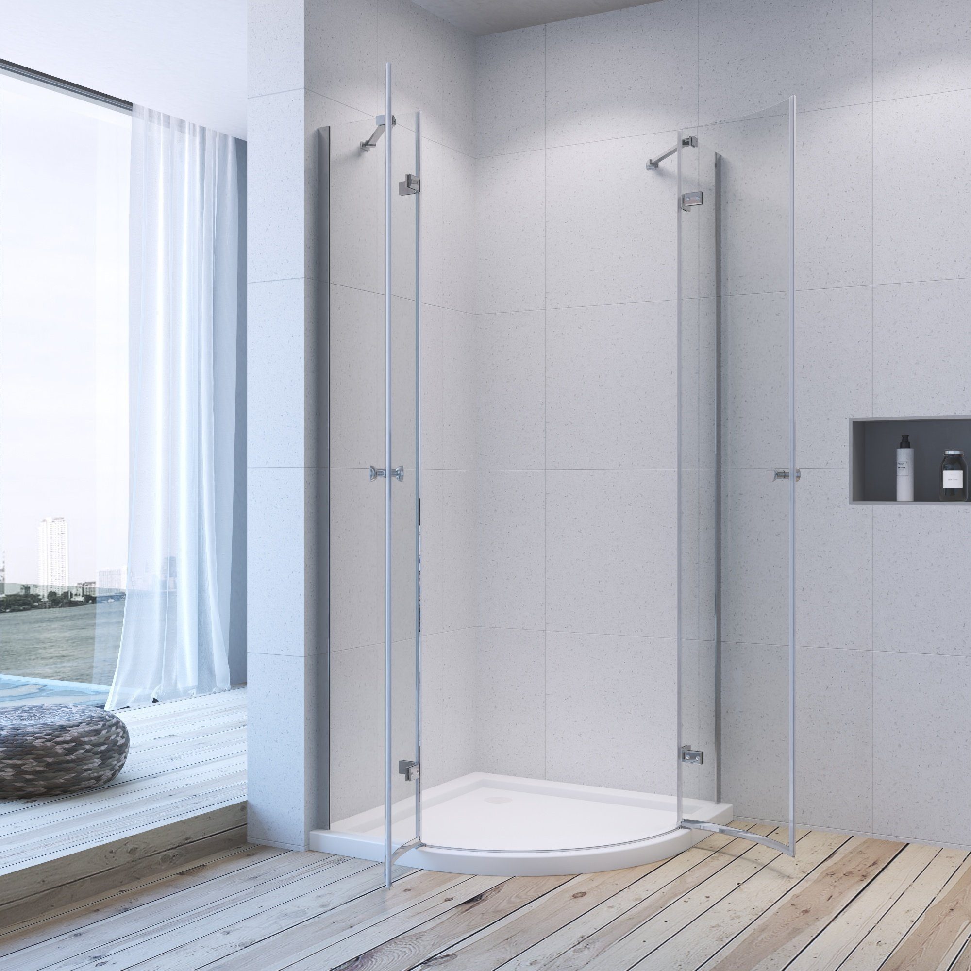 AQUABATOS Runddusche Duschkabine Viertelkreis 80x80cm Runddusche Halbrund Dusche, Einscheiben-Sicherheitsglas (ESG)